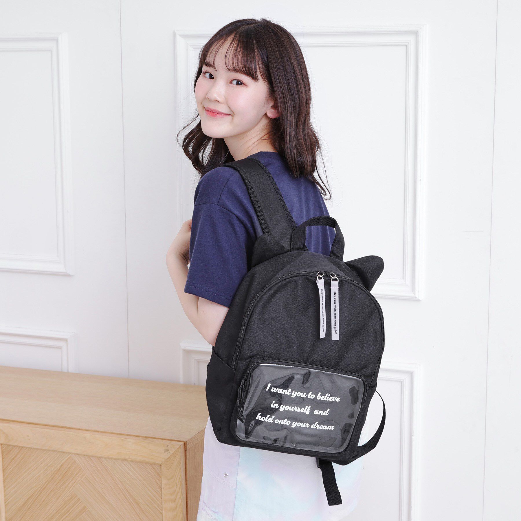 PINK-latte「【本体容量約14L】ネコミミリュック」|リュック|