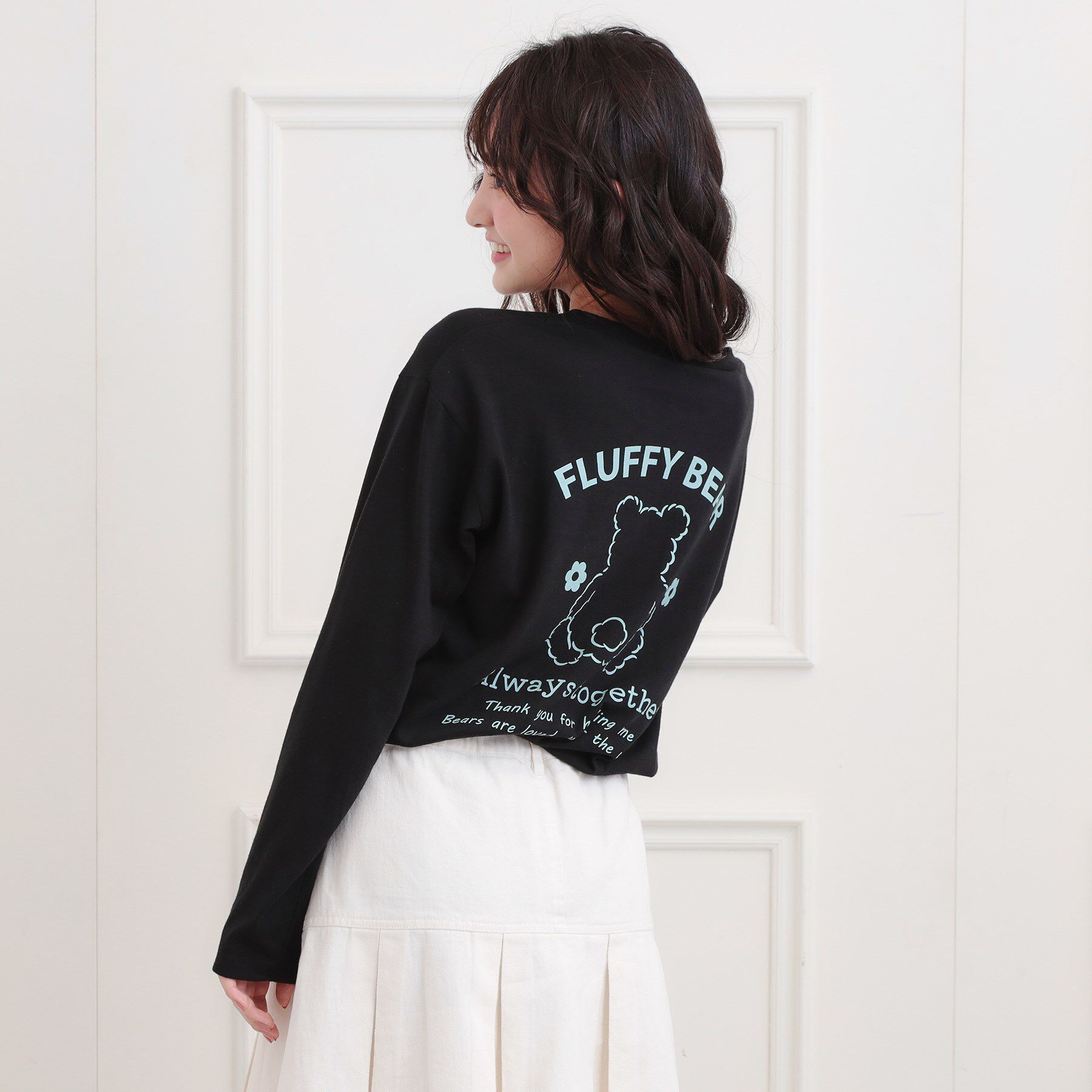 PINK-latte「くまちゃんビッグロンT」|Tシャツ・カットソー|ブラック(019)