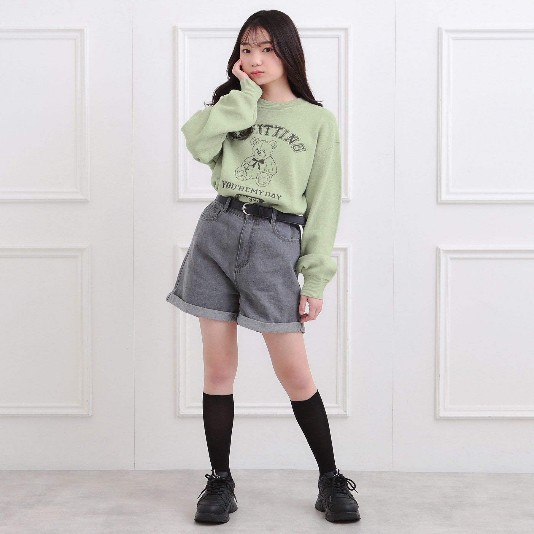 PINK-latte「コットンジャカードくまプルオーバー」|ニット・セーター|