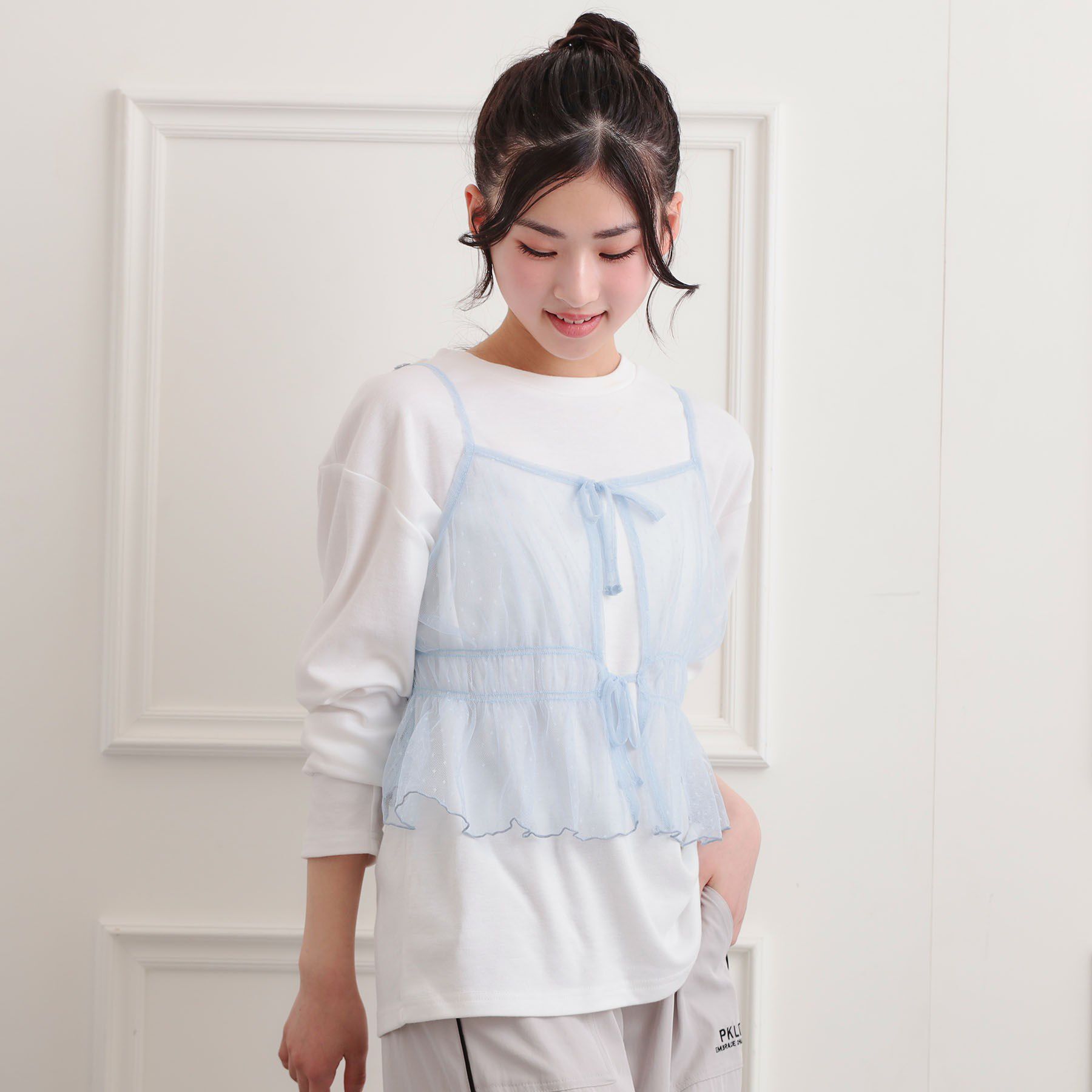 PINK-latte「ドットチュールキャミ＋ロンTセット」|その他|サックスブルー(09