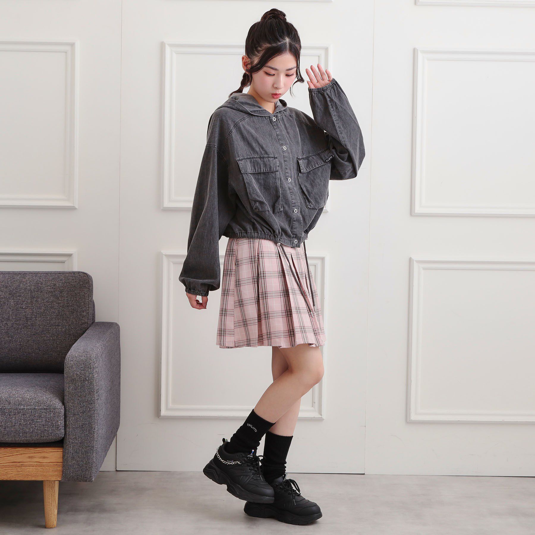 PINK-latte「フード付きライトブルゾン」|ブルゾン・スタジャン|