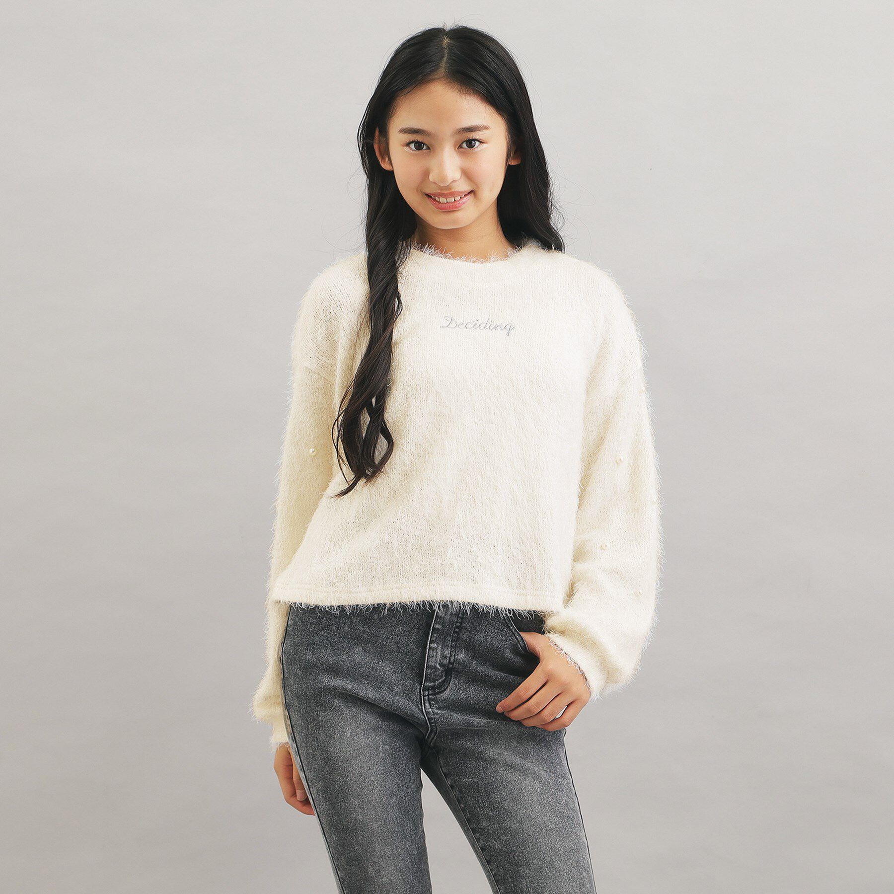 PINK-latte「シャギー袖パール調プルオーバー」|Tシャツ・カットソー|オフホワイト(003