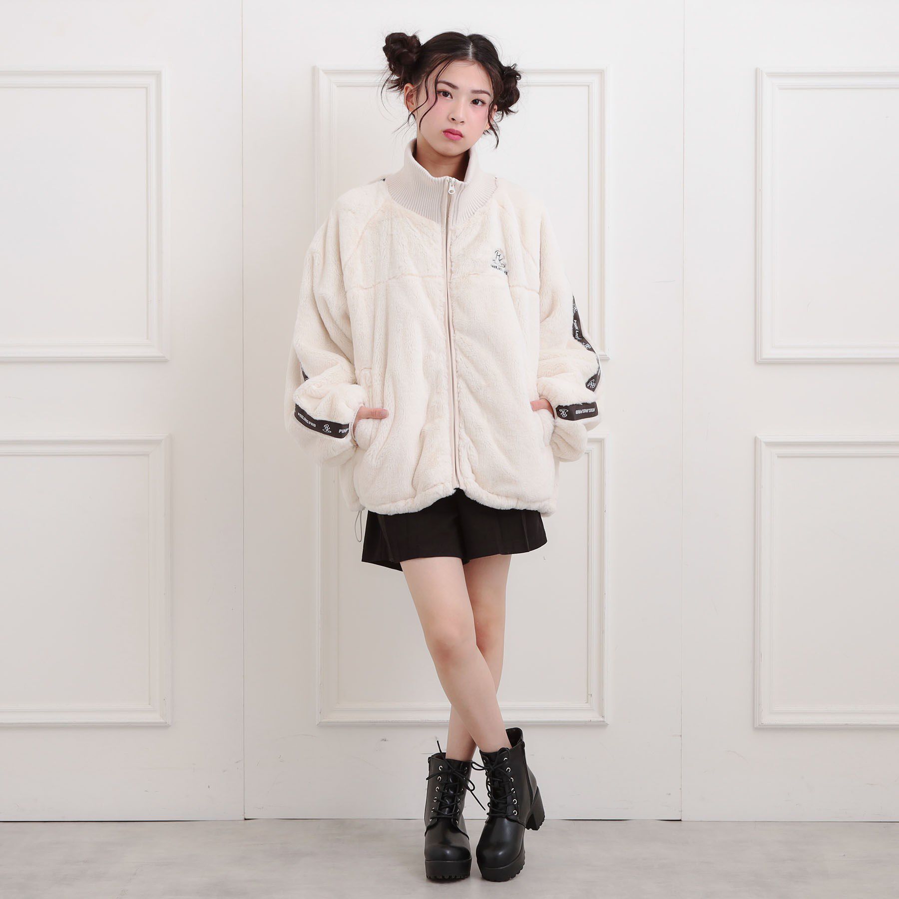 PINK-latte「フェイクファーリブハイネックブルゾン」|ブルゾン・スタジャン|