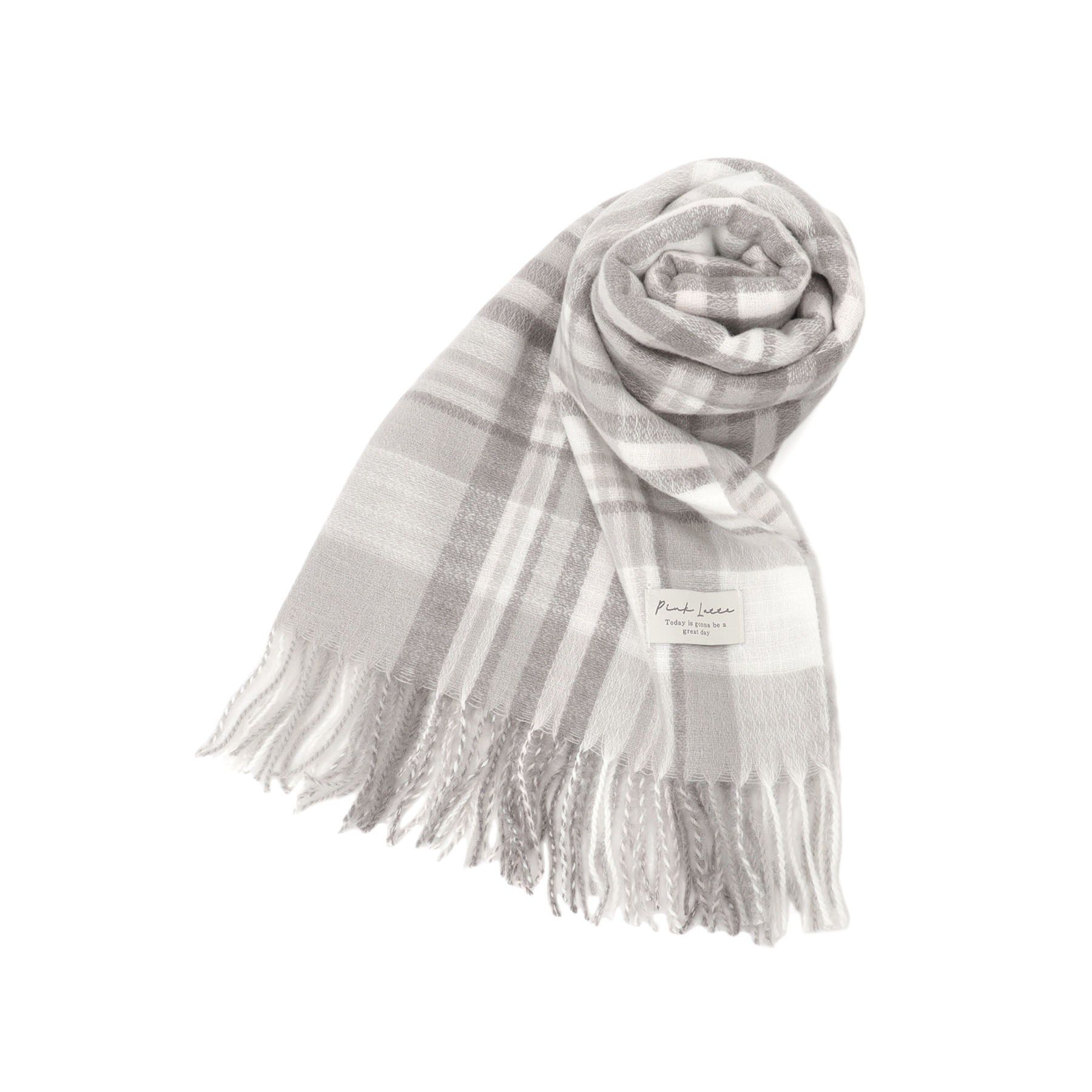 PINK-latte「起毛タータンストール」|マフラー|グレー(012)