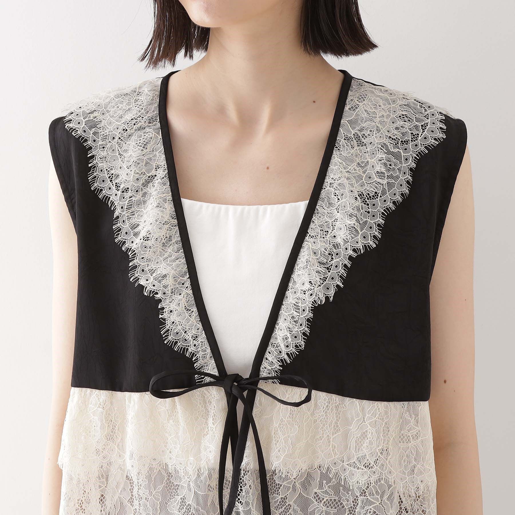 THE SHOP TK「レースフリルサテンベスト【洗える】」|ベスト・ジレ|