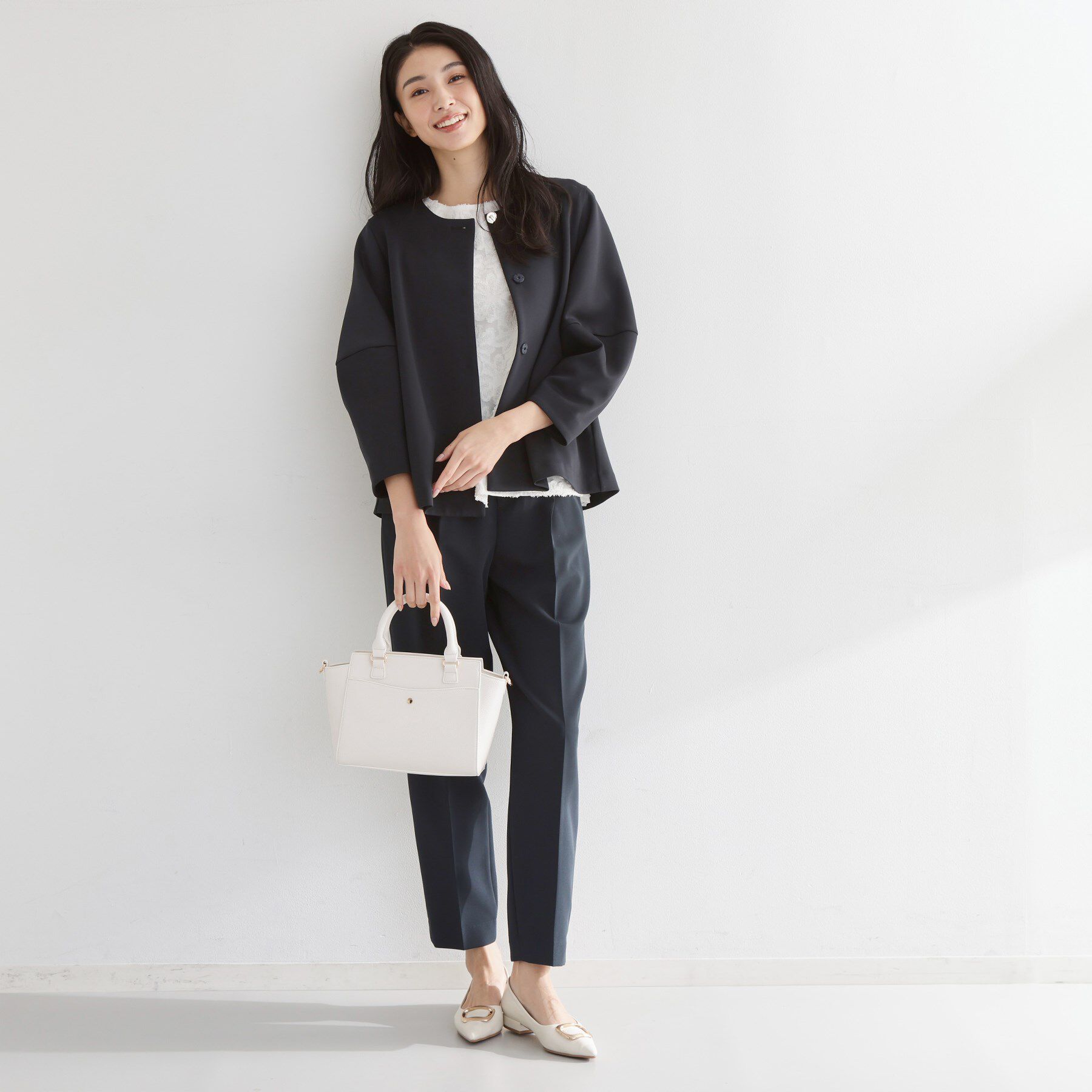 THE SHOP TK「【通勤・セレモニー】ノーカラーダンボールジャケット」|ノーカラージャケット|