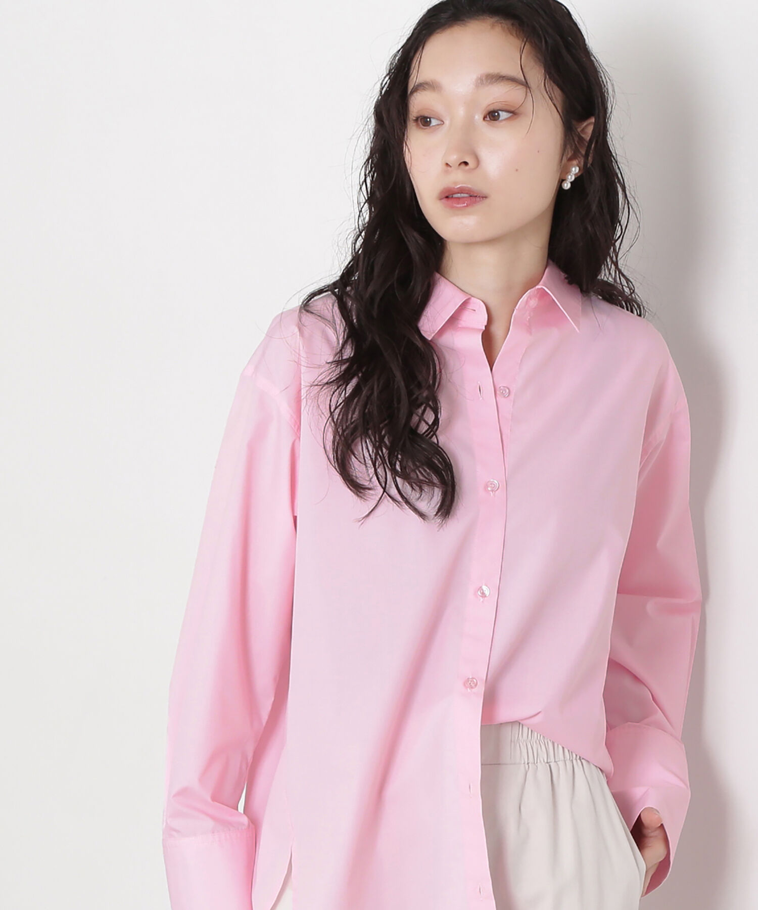  「ドロップショルダーベーシックシャツ」|シャツ・ブラウス|ピンク