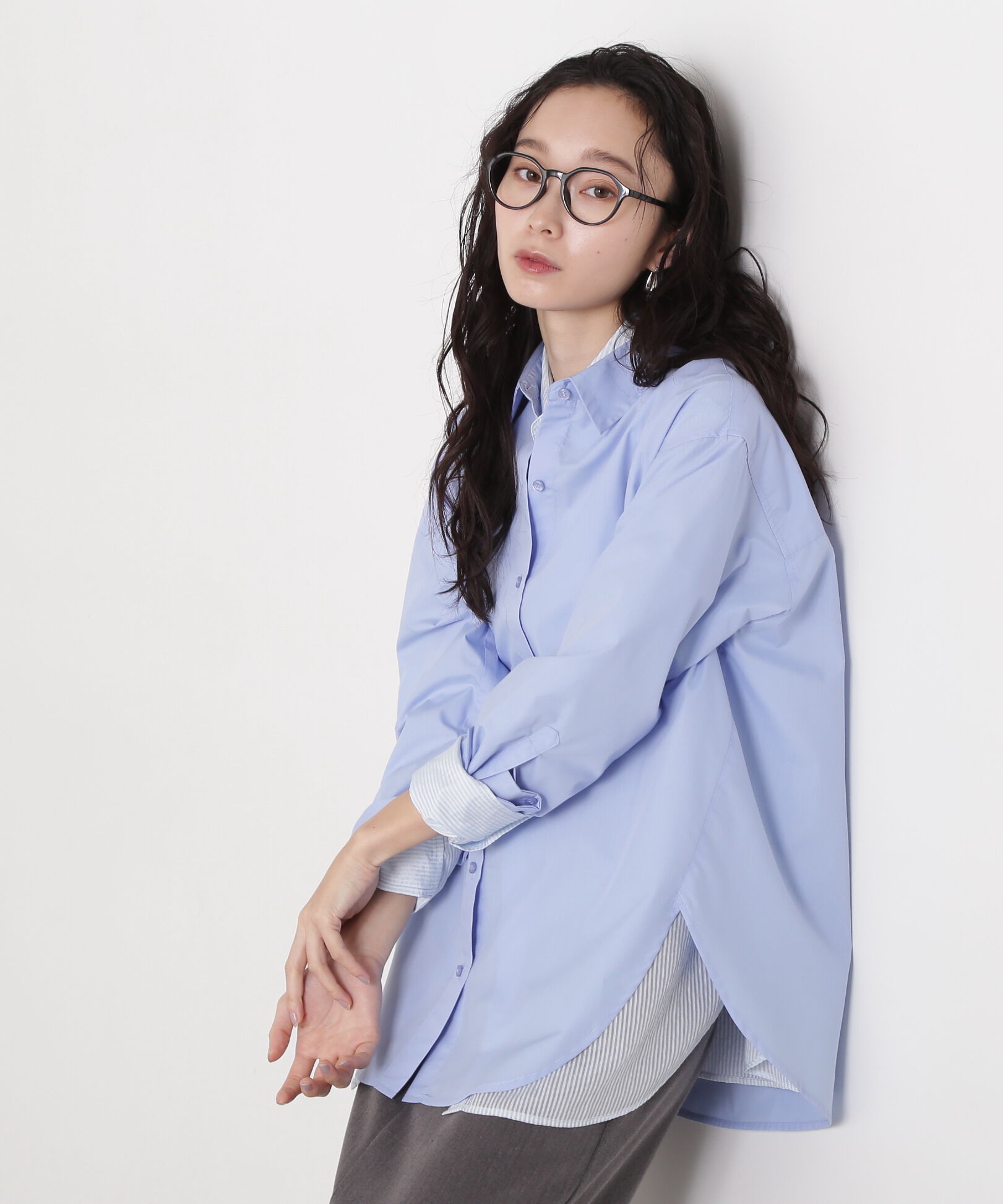  「ドロップショルダーベーシックシャツ」|シャツ・ブラウス|ブルー