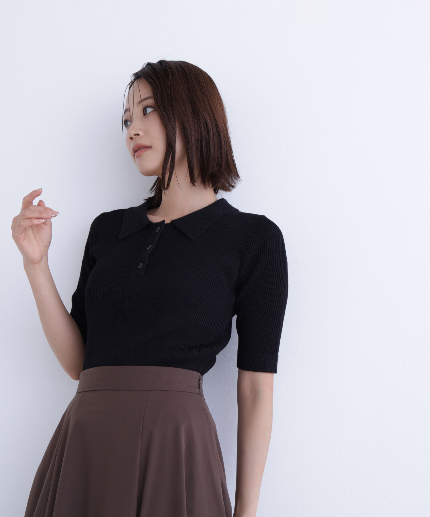  「シャギートリムポロニット」|ニット・セーター|