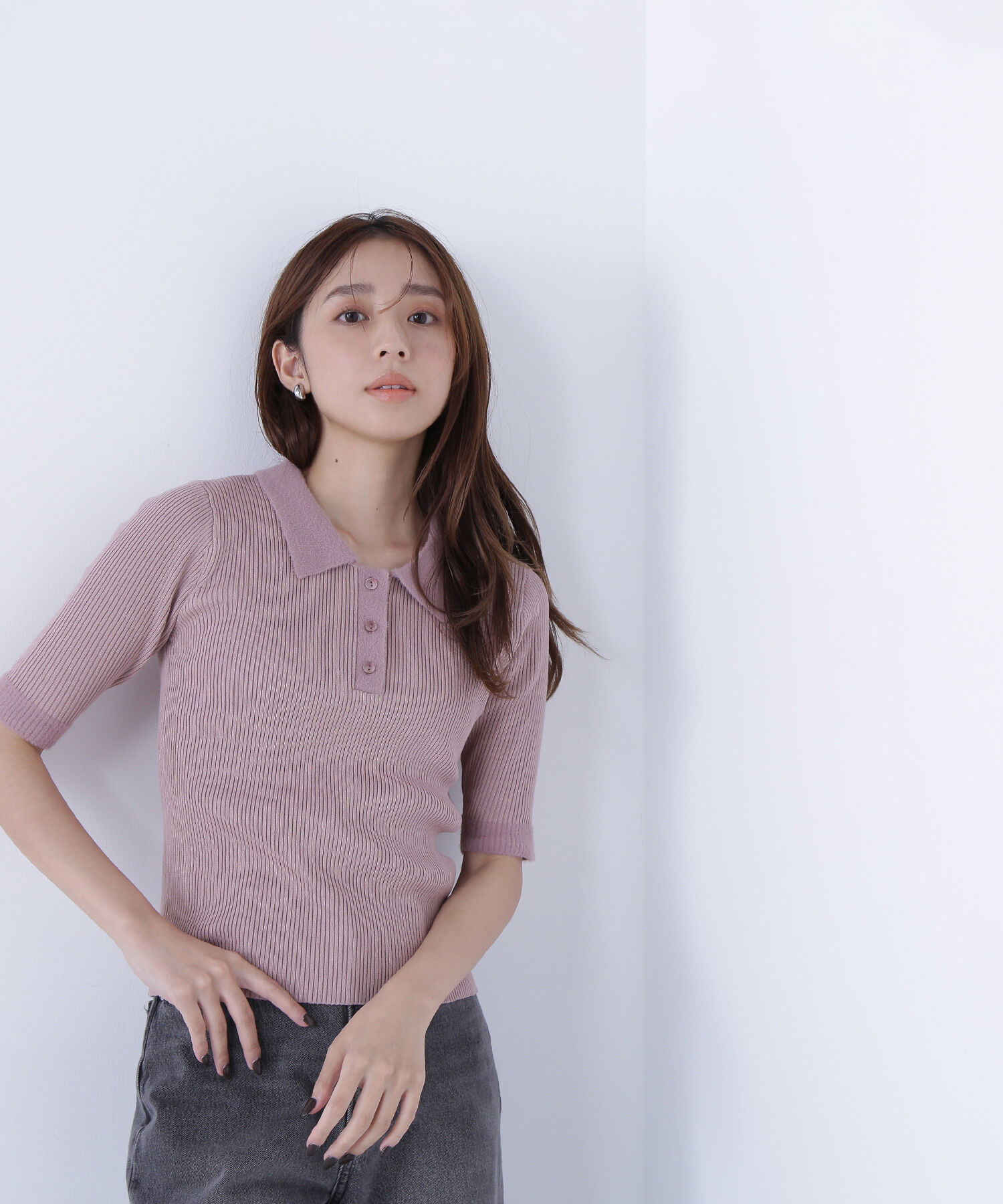  「シャギートリムポロニット」|ニット・セーター|