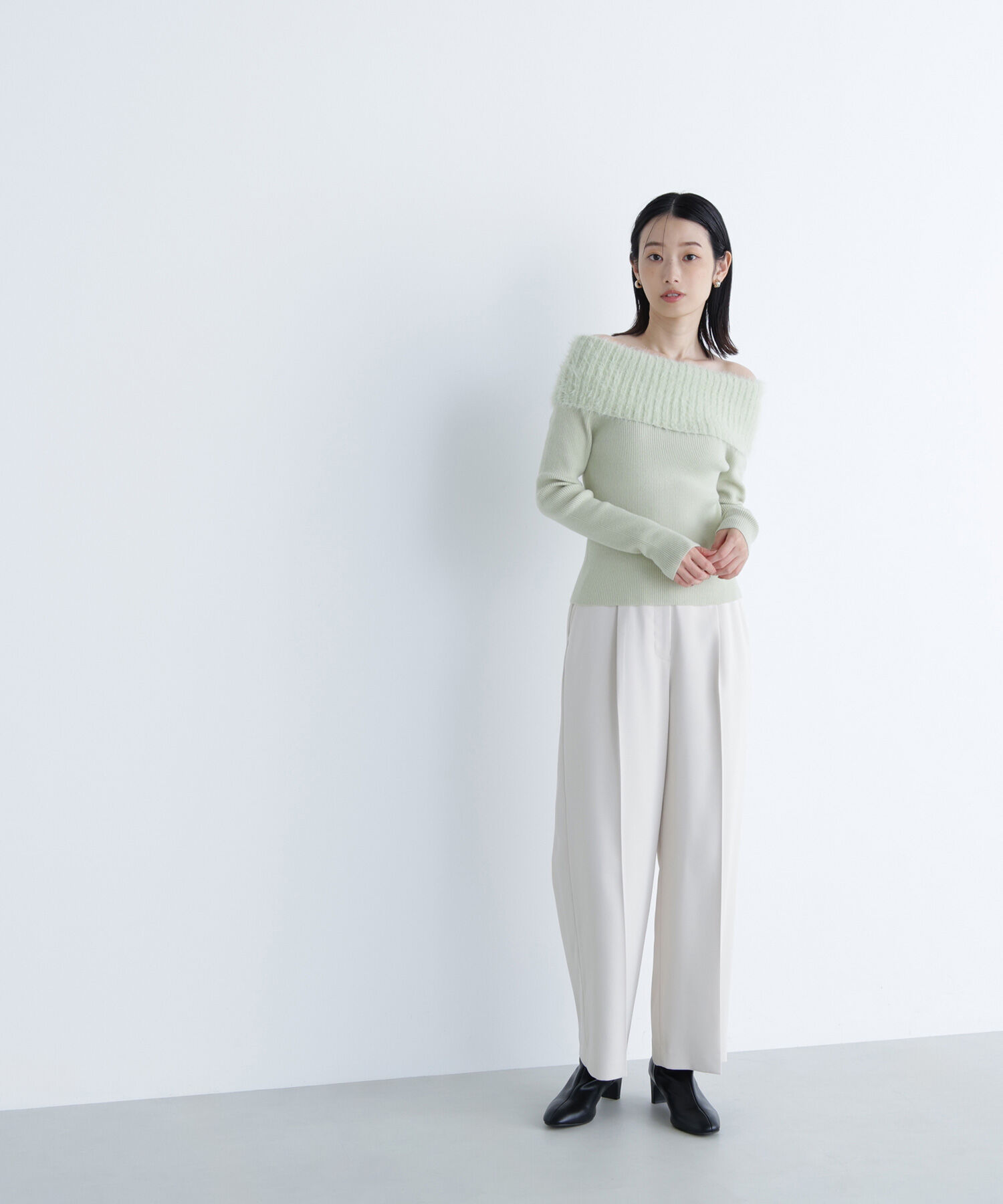  「メタルディティールタックワイドパンツ」|その他|オフベージュ