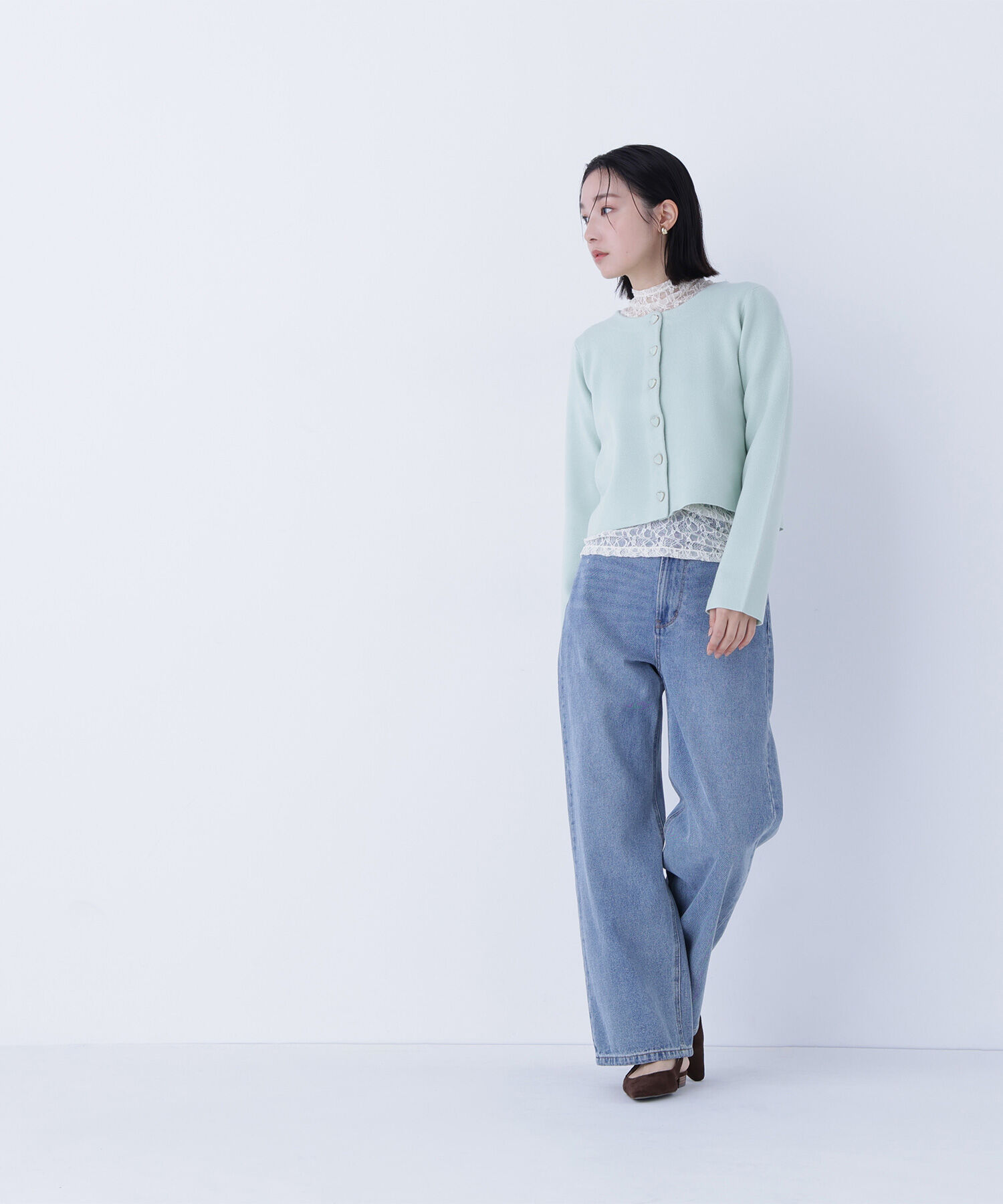  「ハートボタンニットジャケット」|ニット・セーター|