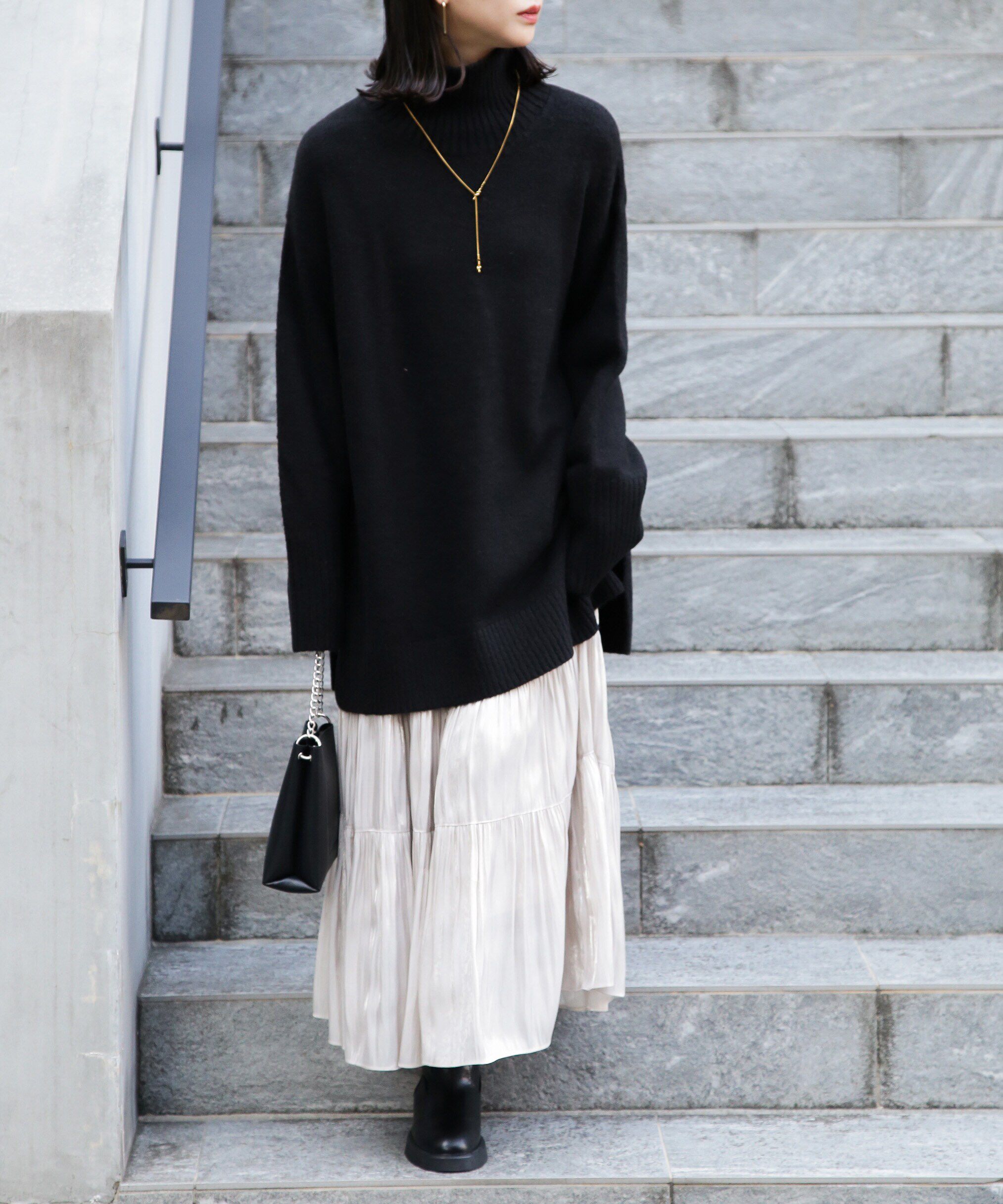  「ブークレハイネックチュニックニット」|ニット・セーター|