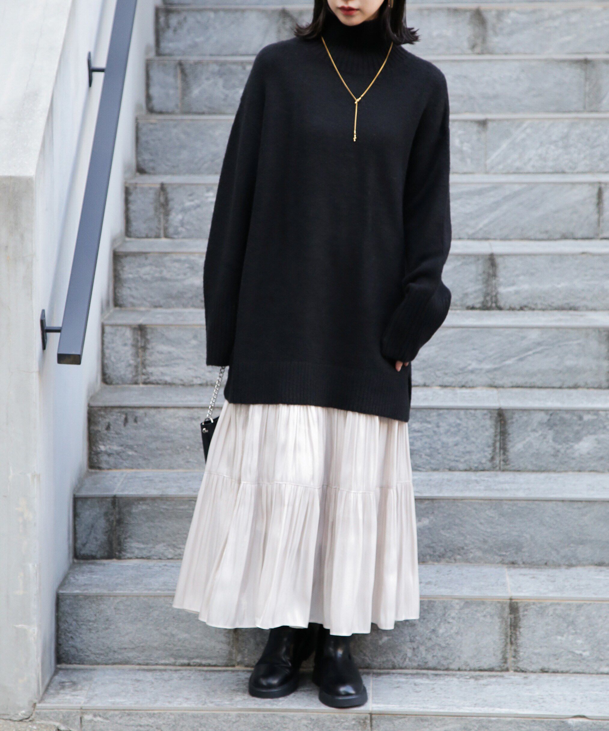  「ブークレハイネックチュニックニット」|ニット・セーター|