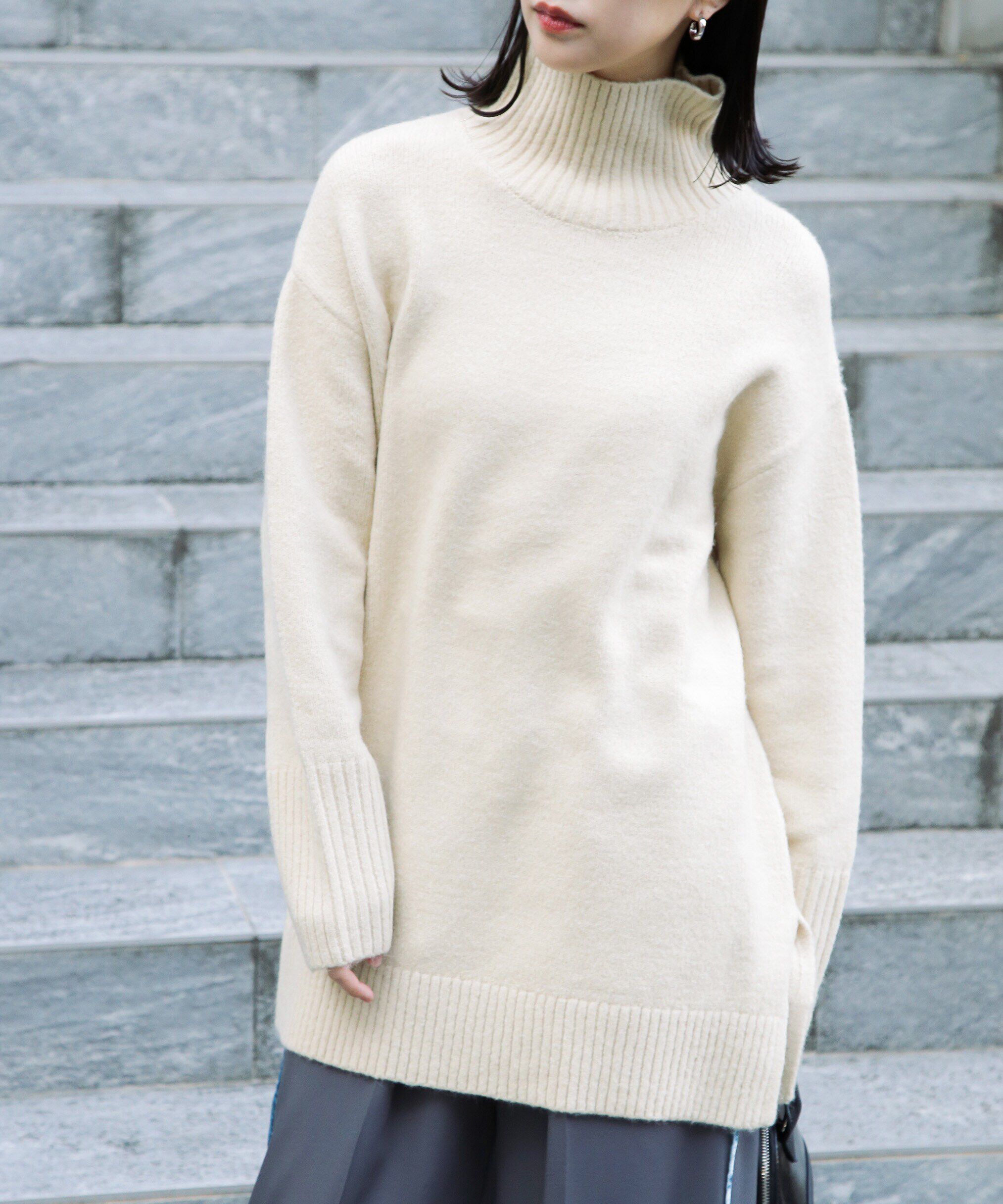  「ブークレハイネックチュニックニット」|ニット・セーター|