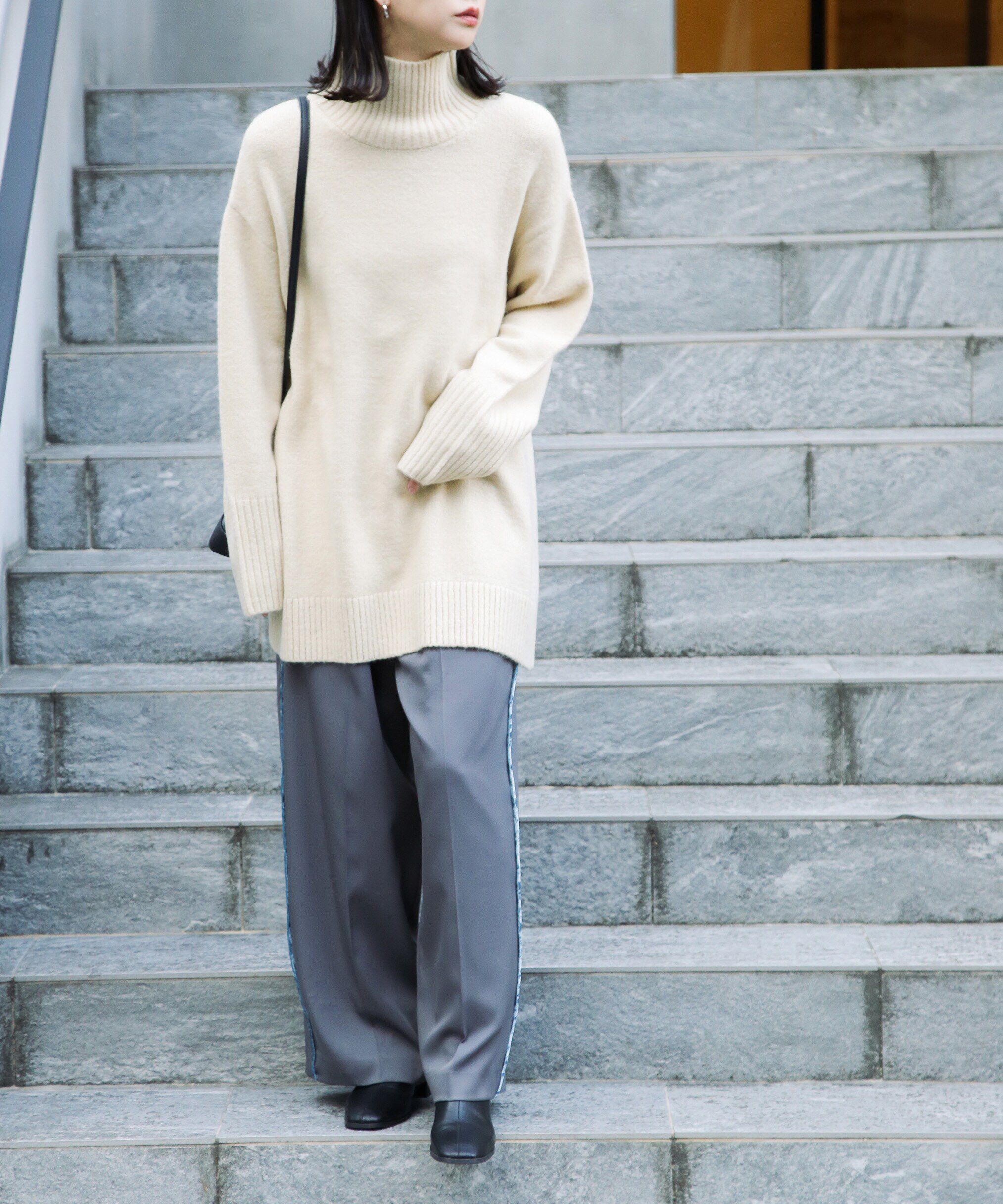  「ブークレハイネックチュニックニット」|ニット・セーター|