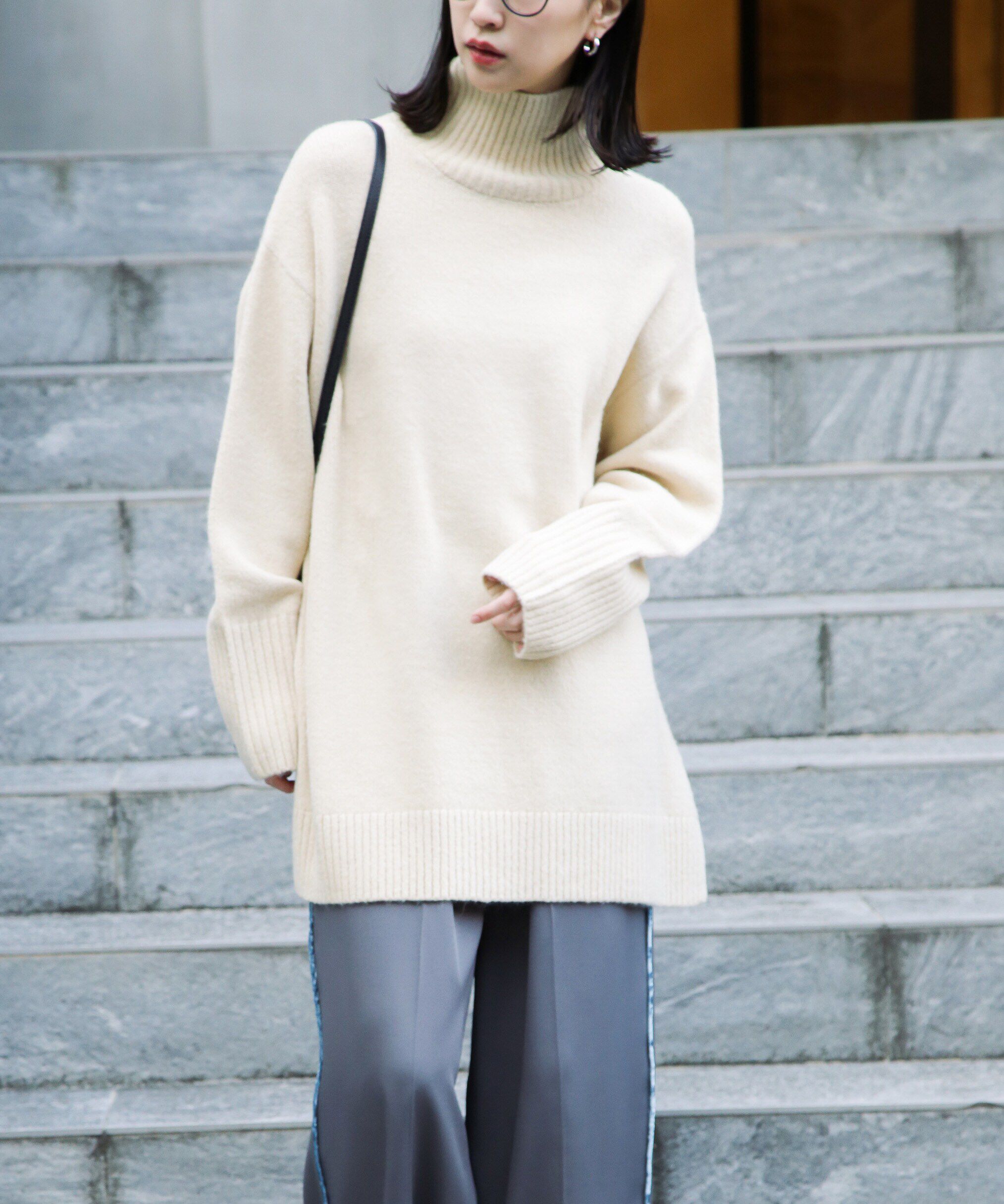  「ブークレハイネックチュニックニット」|ニット・セーター|