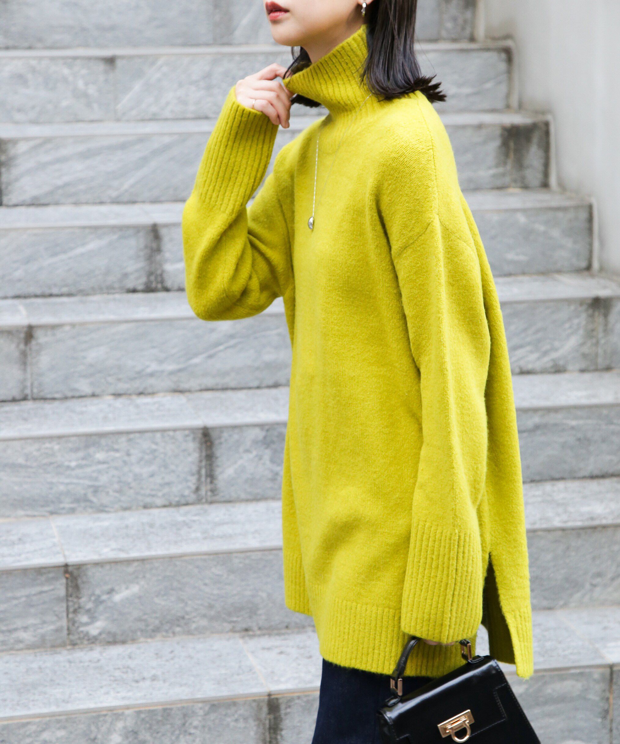  「ブークレハイネックチュニックニット」|ニット・セーター|