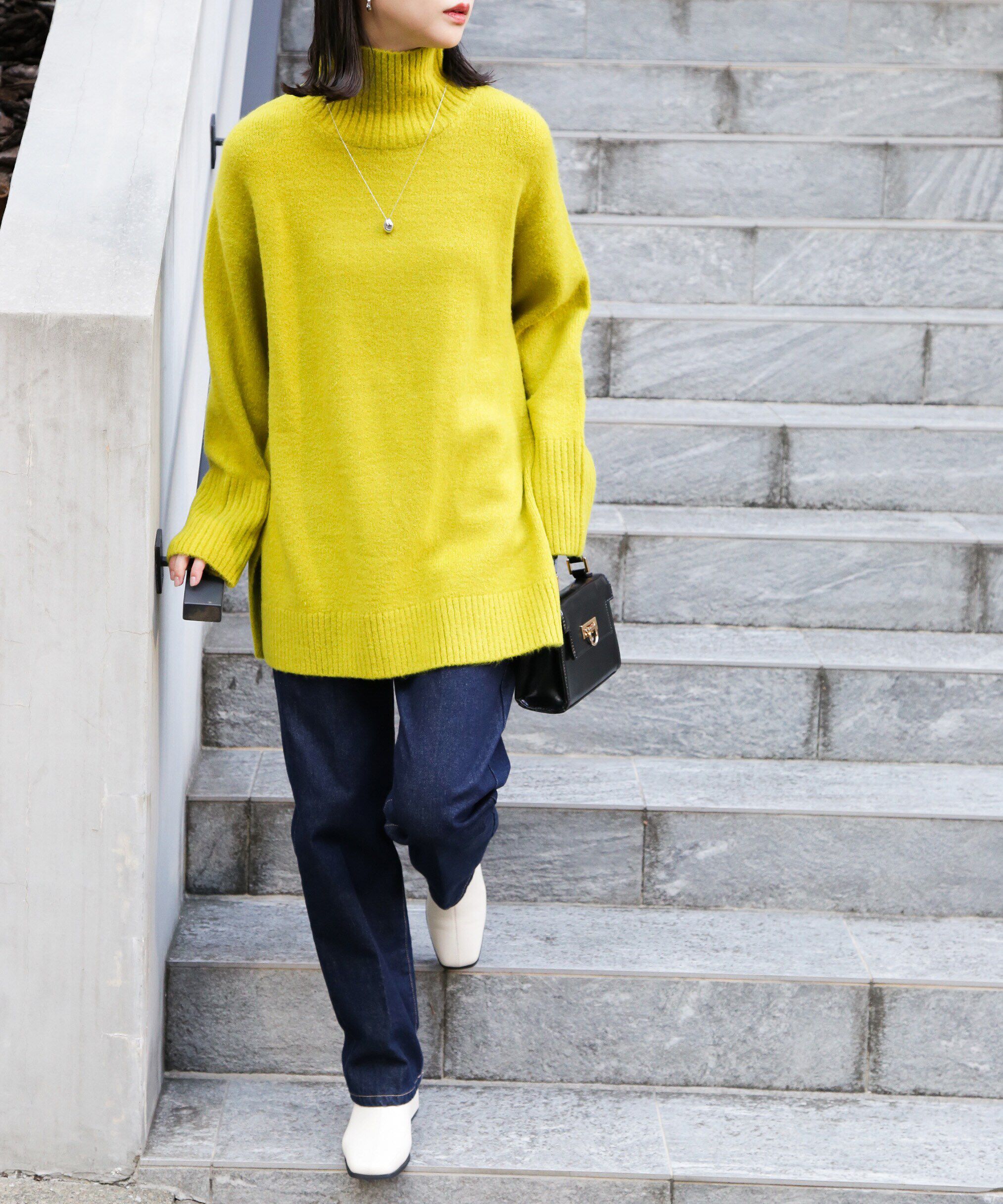  「ブークレハイネックチュニックニット」|ニット・セーター|