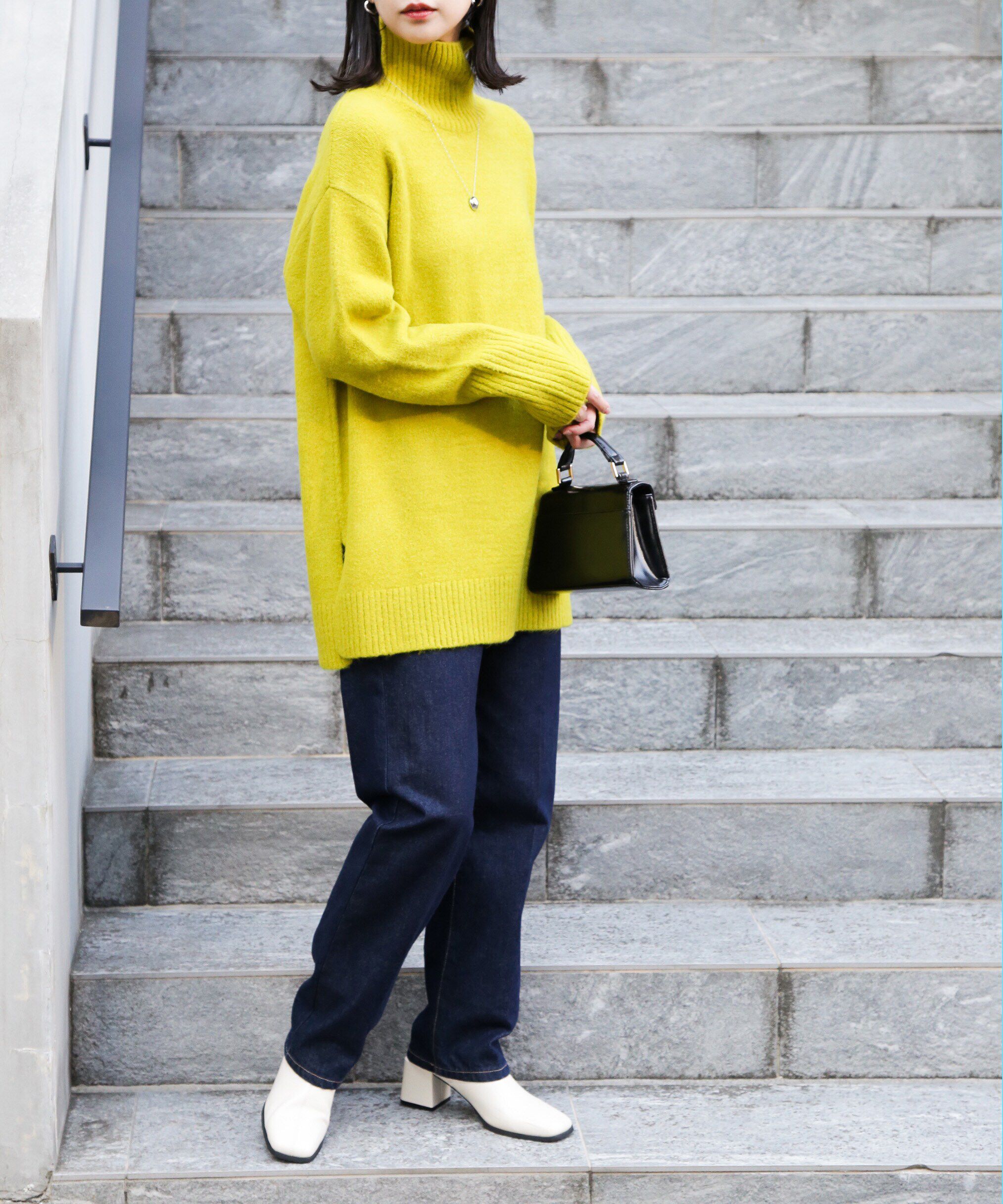  「ブークレハイネックチュニックニット」|ニット・セーター|