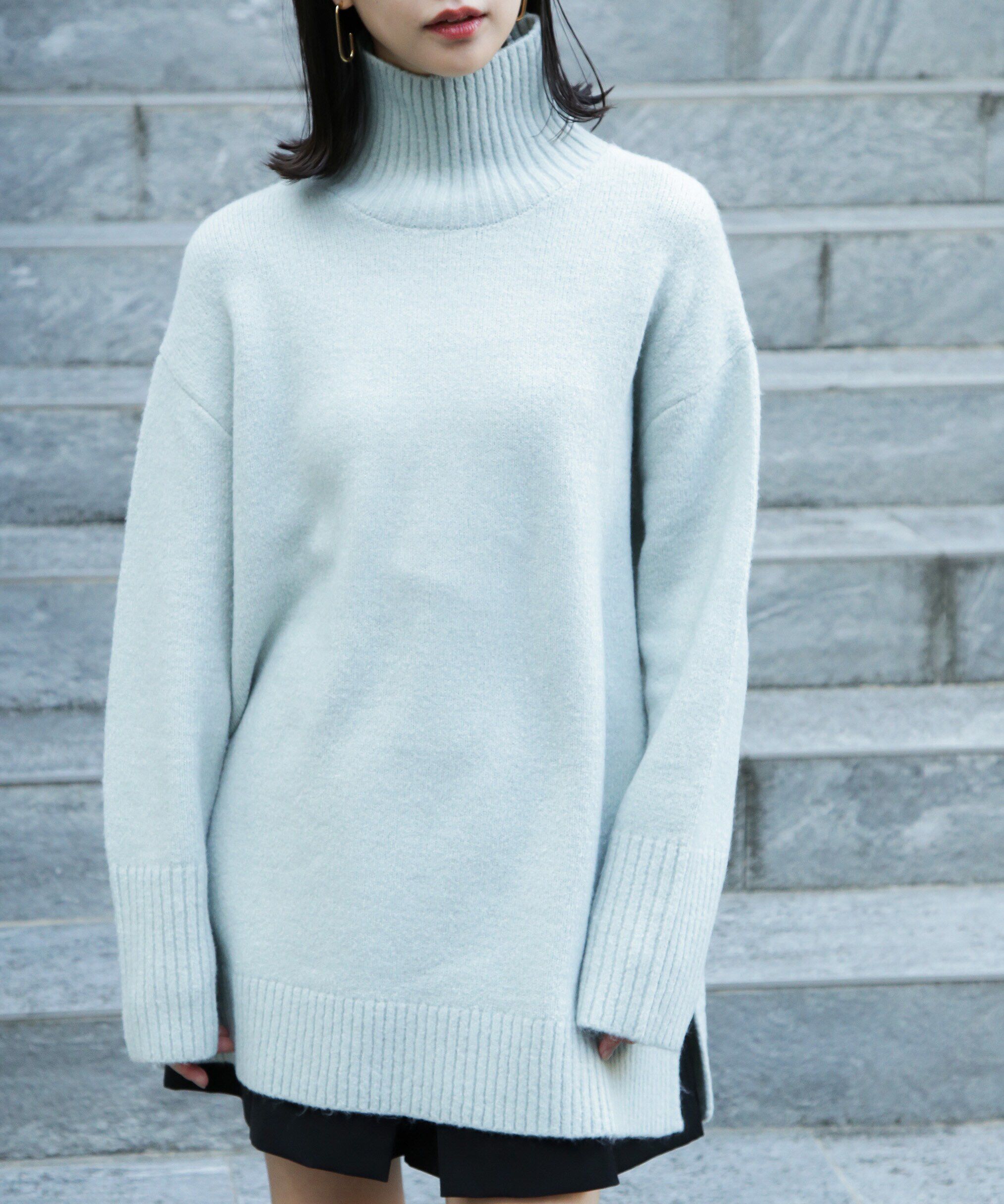  「ブークレハイネックチュニックニット」|ニット・セーター|