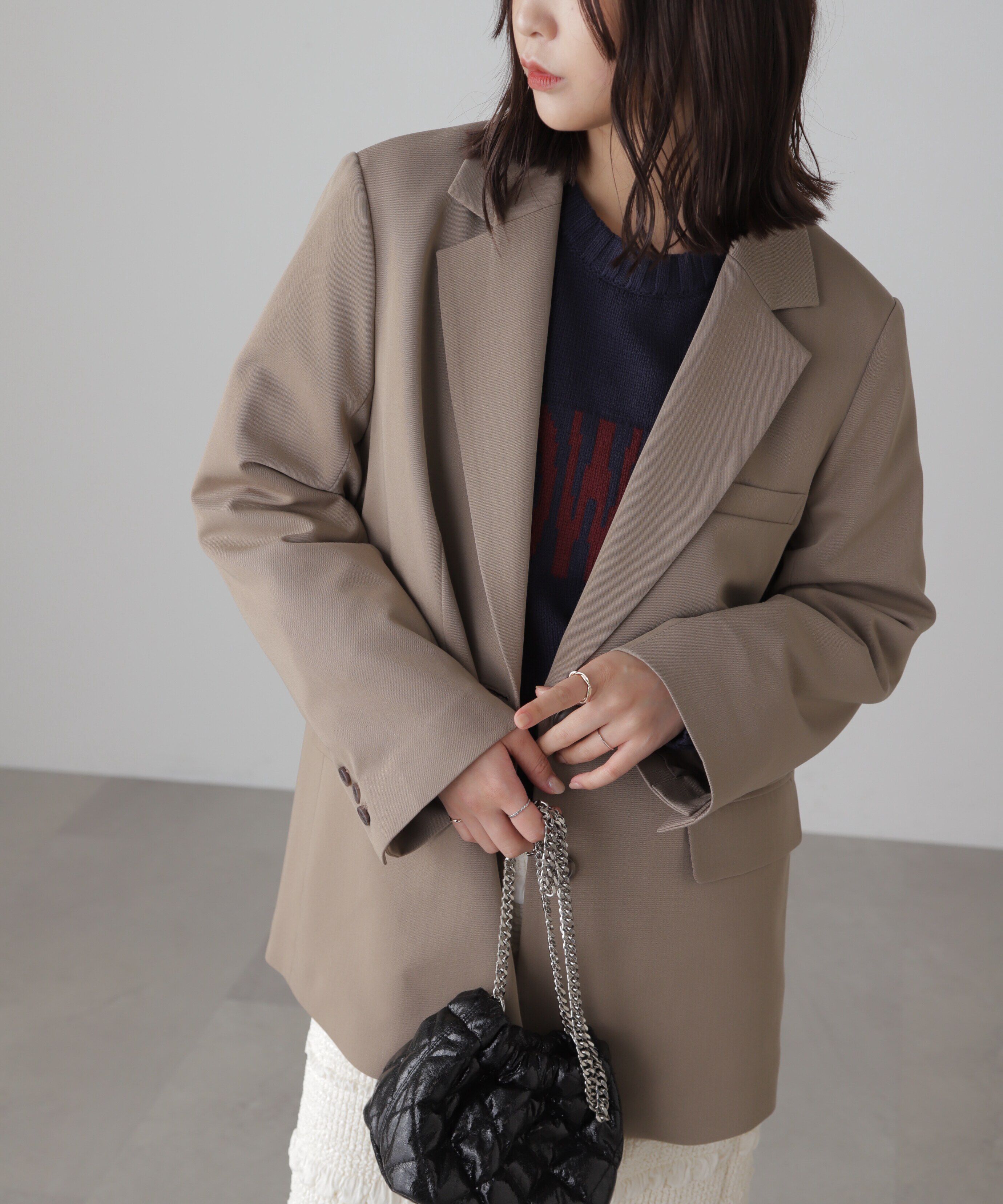  「オーバーサイズシングルジャケット」|その他|杢ベージュ1