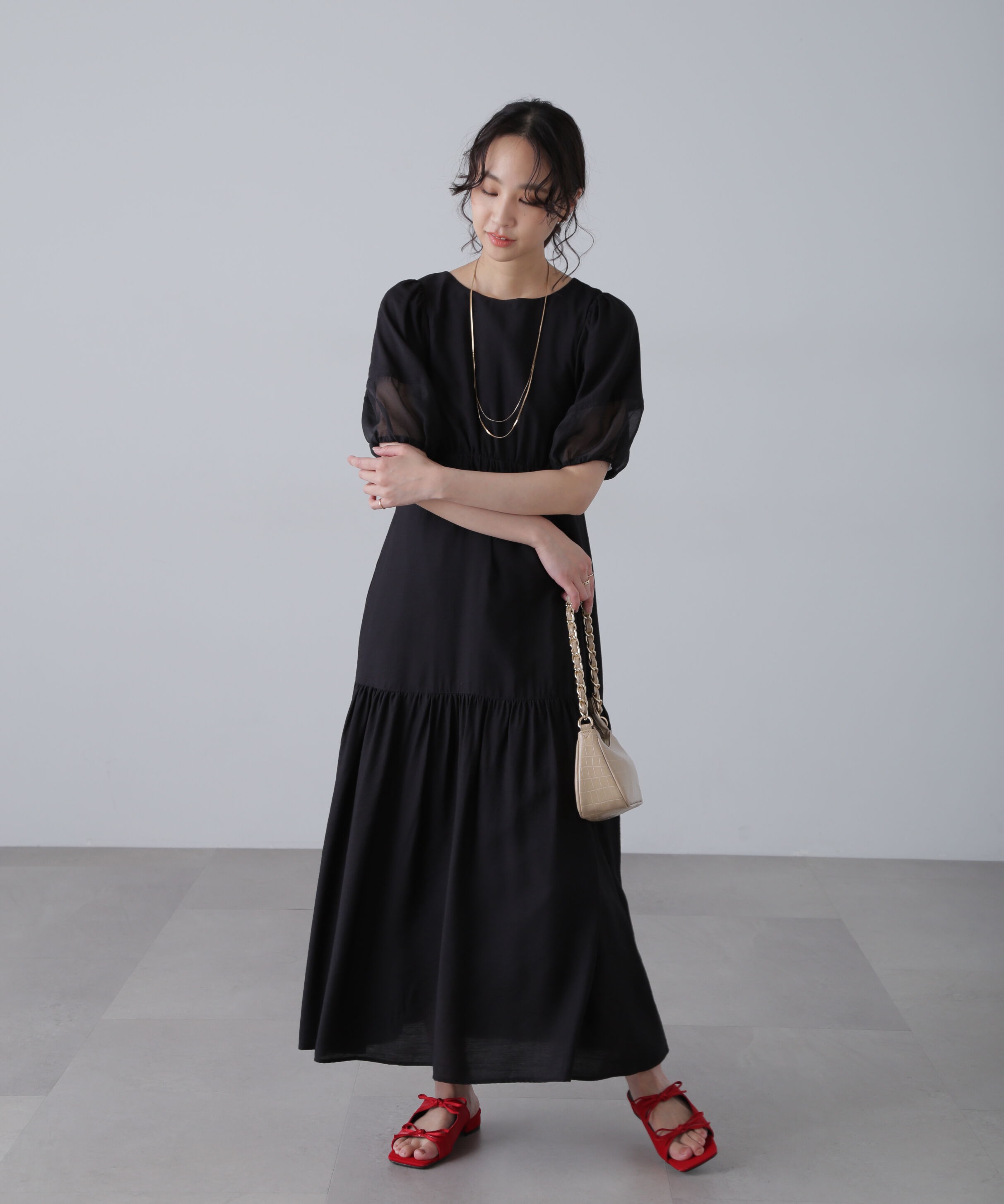  「ランタンスリーブバックリボンワンピース」|ワンピース|