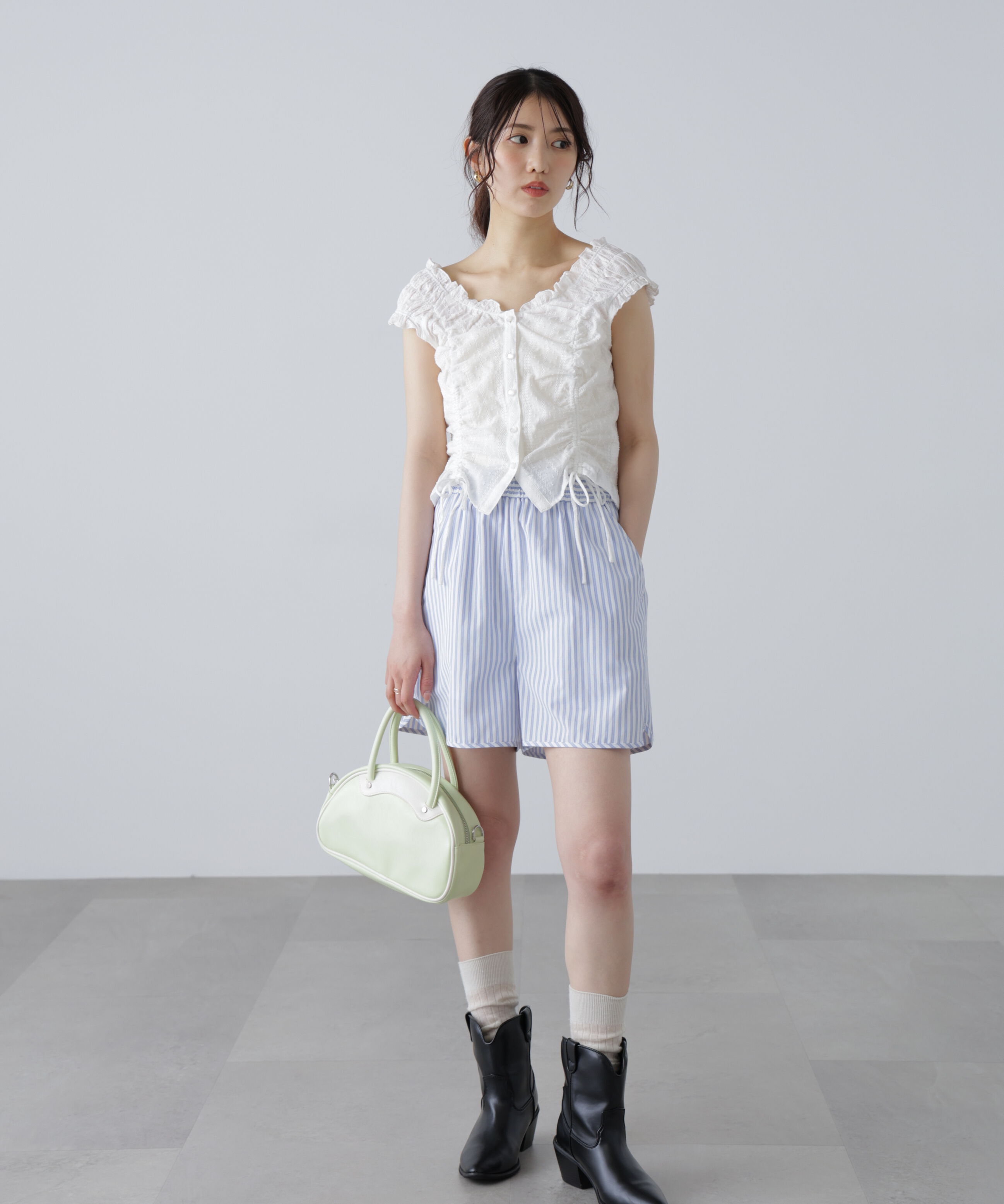  「ドロストリボンフレンチブラウス」|シャツ・ブラウス|