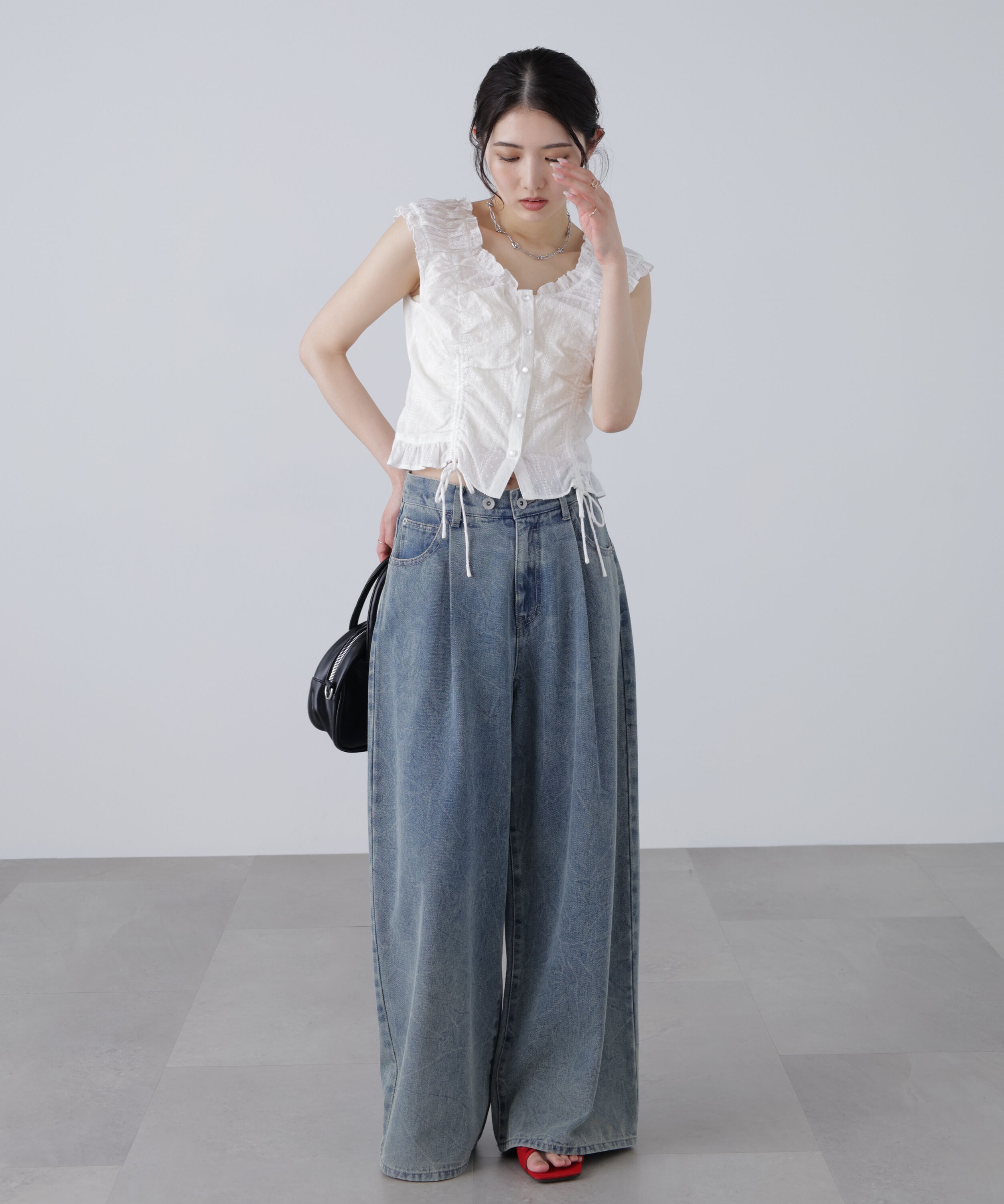  「ドロストリボンフレンチブラウス」|シャツ・ブラウス|