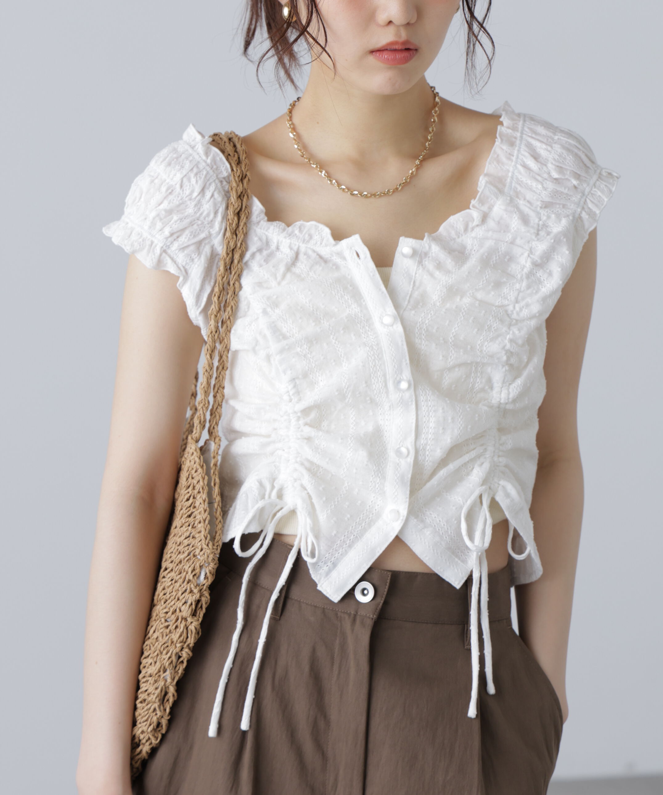  「ドロストリボンフレンチブラウス」|シャツ・ブラウス|
