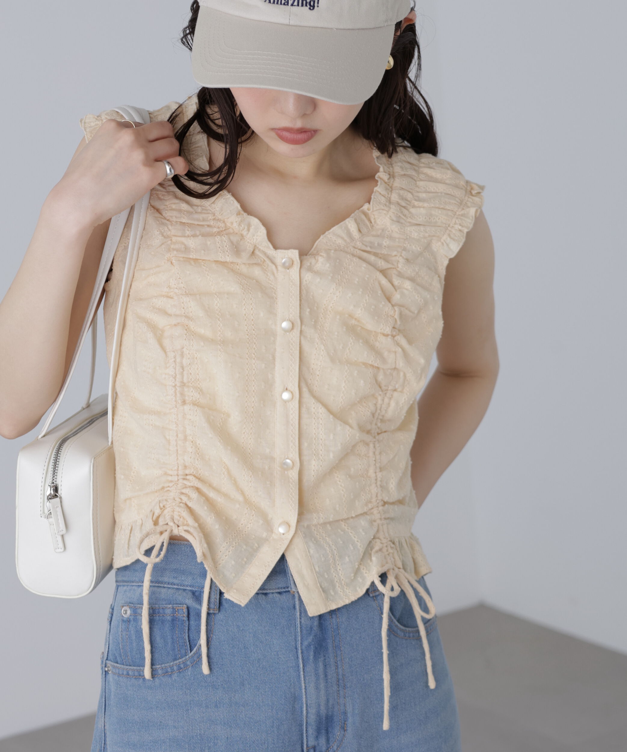  「ドロストリボンフレンチブラウス」|シャツ・ブラウス|