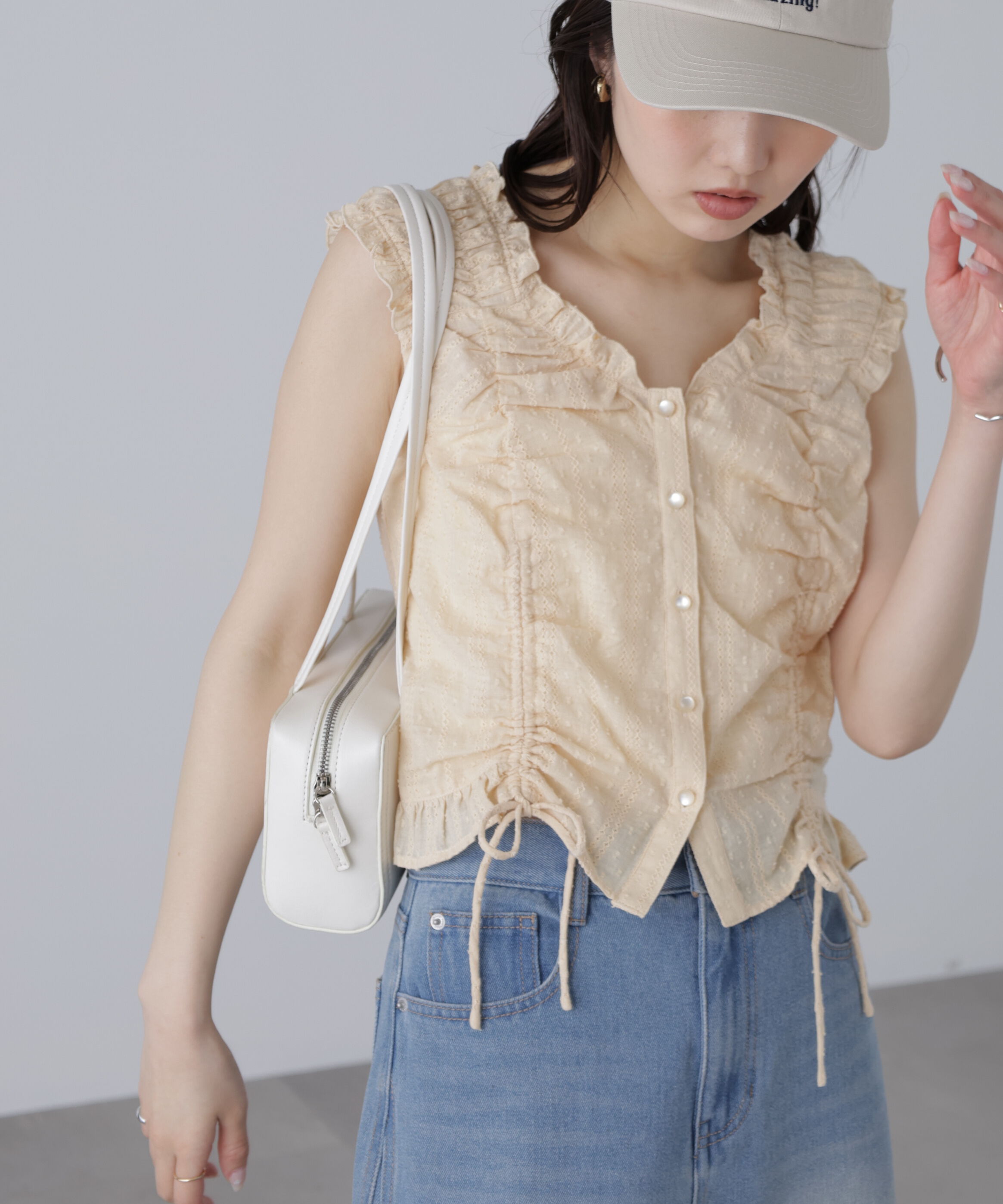  「ドロストリボンフレンチブラウス」|シャツ・ブラウス|