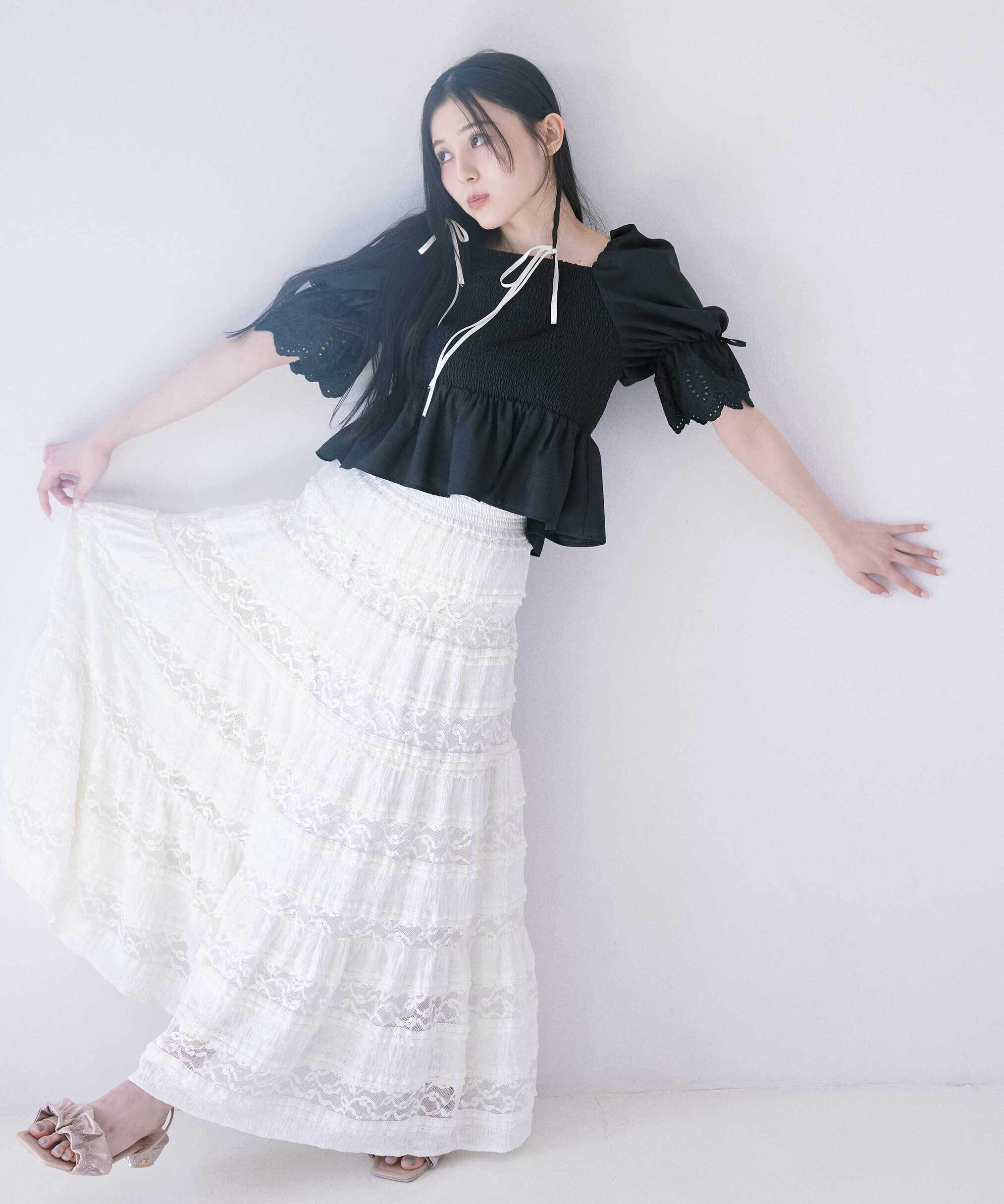  「ティアードレーススカート」|スカート|ホワイト