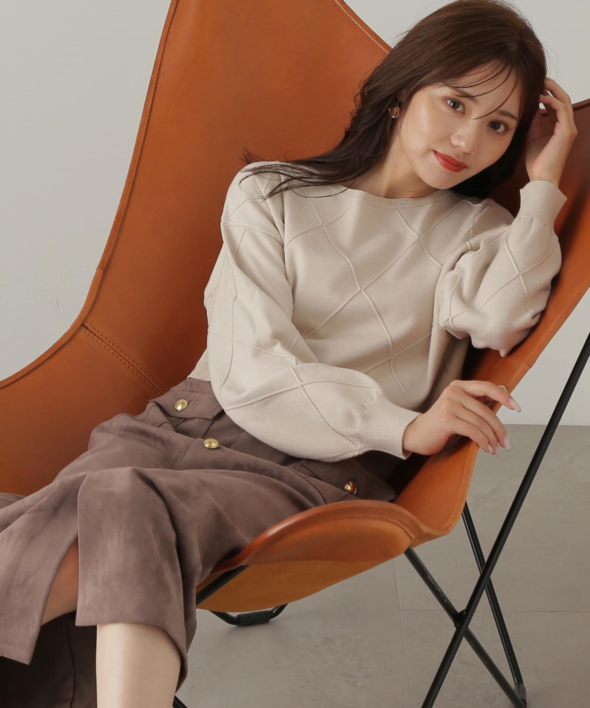 PROPORTION BODY DRESSING「ダイヤ柄ショート丈ニット　24AW」|ニット・セーター|ベージュ