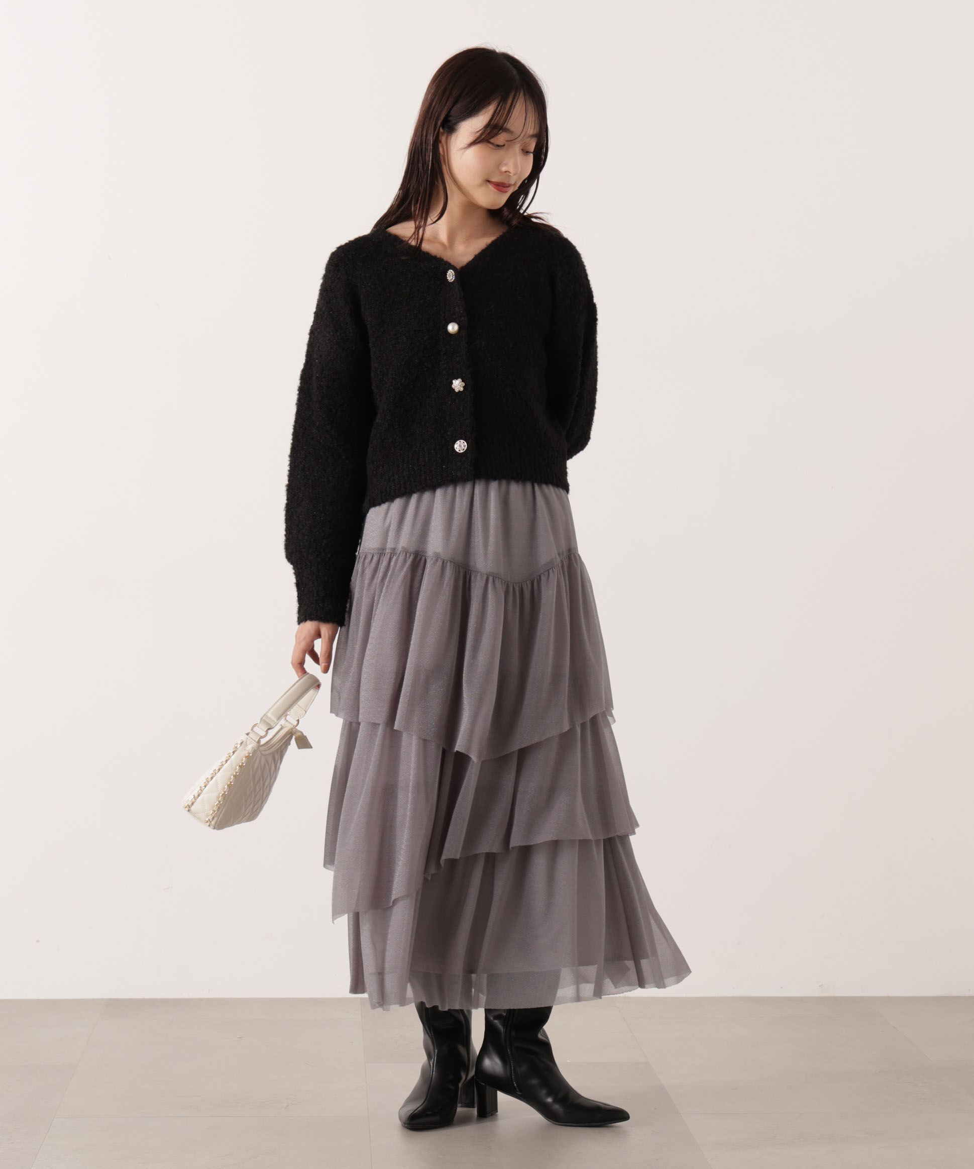 PROPORTION BODY DRESSING「《EDIT COLOGNE》ファンシーヤーンビジューカディガン 25AW」|カーディガン|