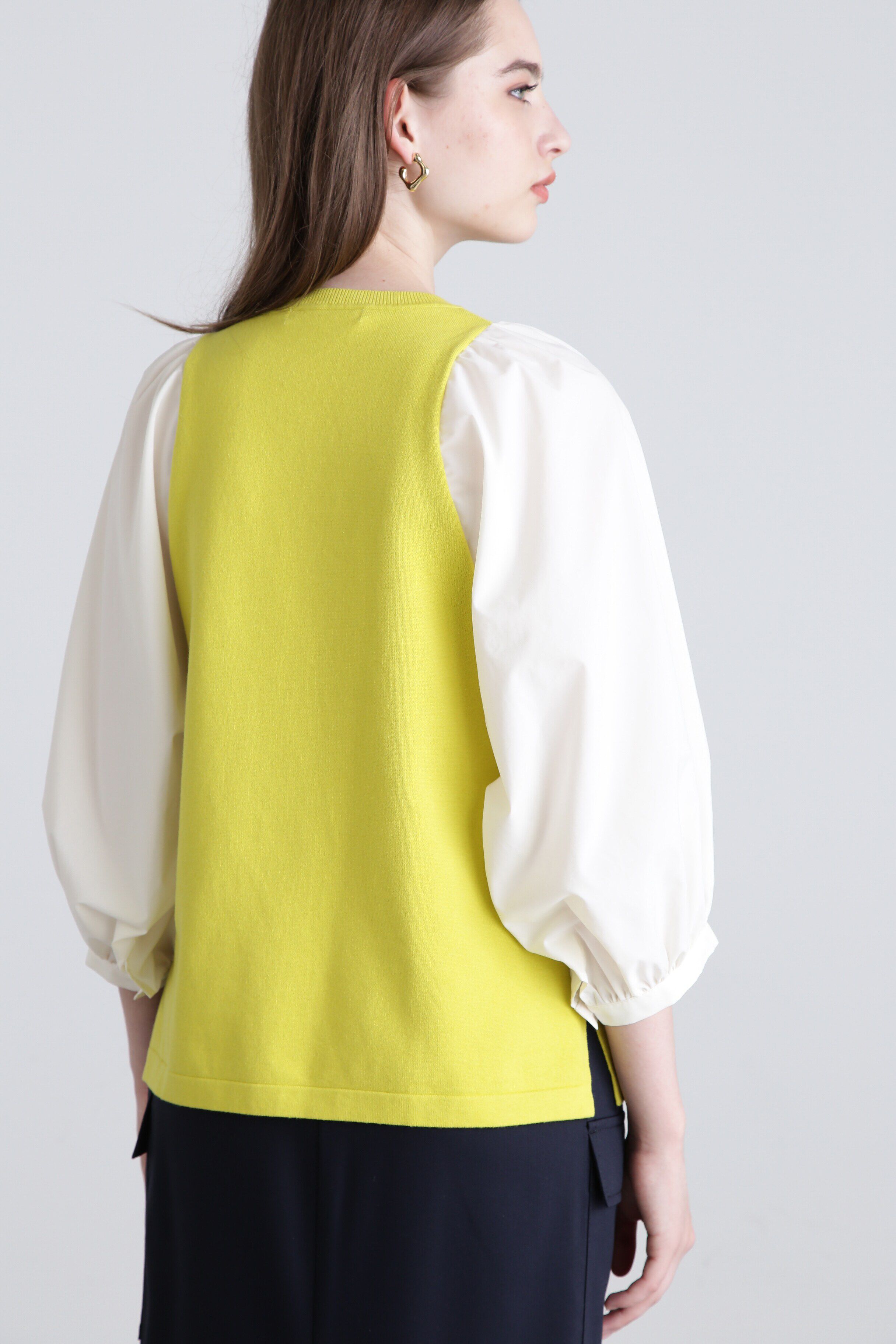  「◆ボリュームスリーブコンビ ニットプルオーバー」|ニット・セーター|