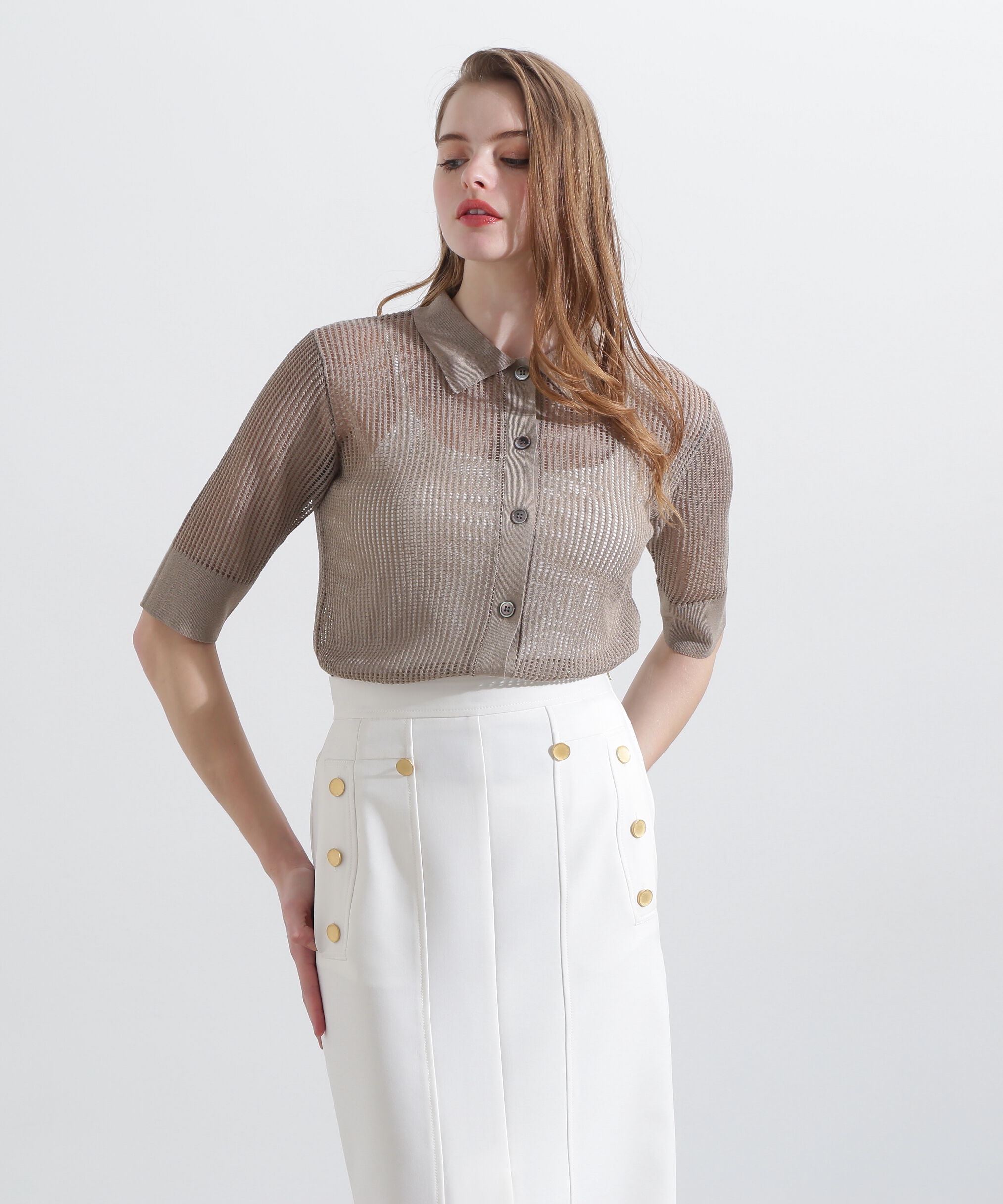  「◆シアーコンビカーディガン」|ニット・セーター|