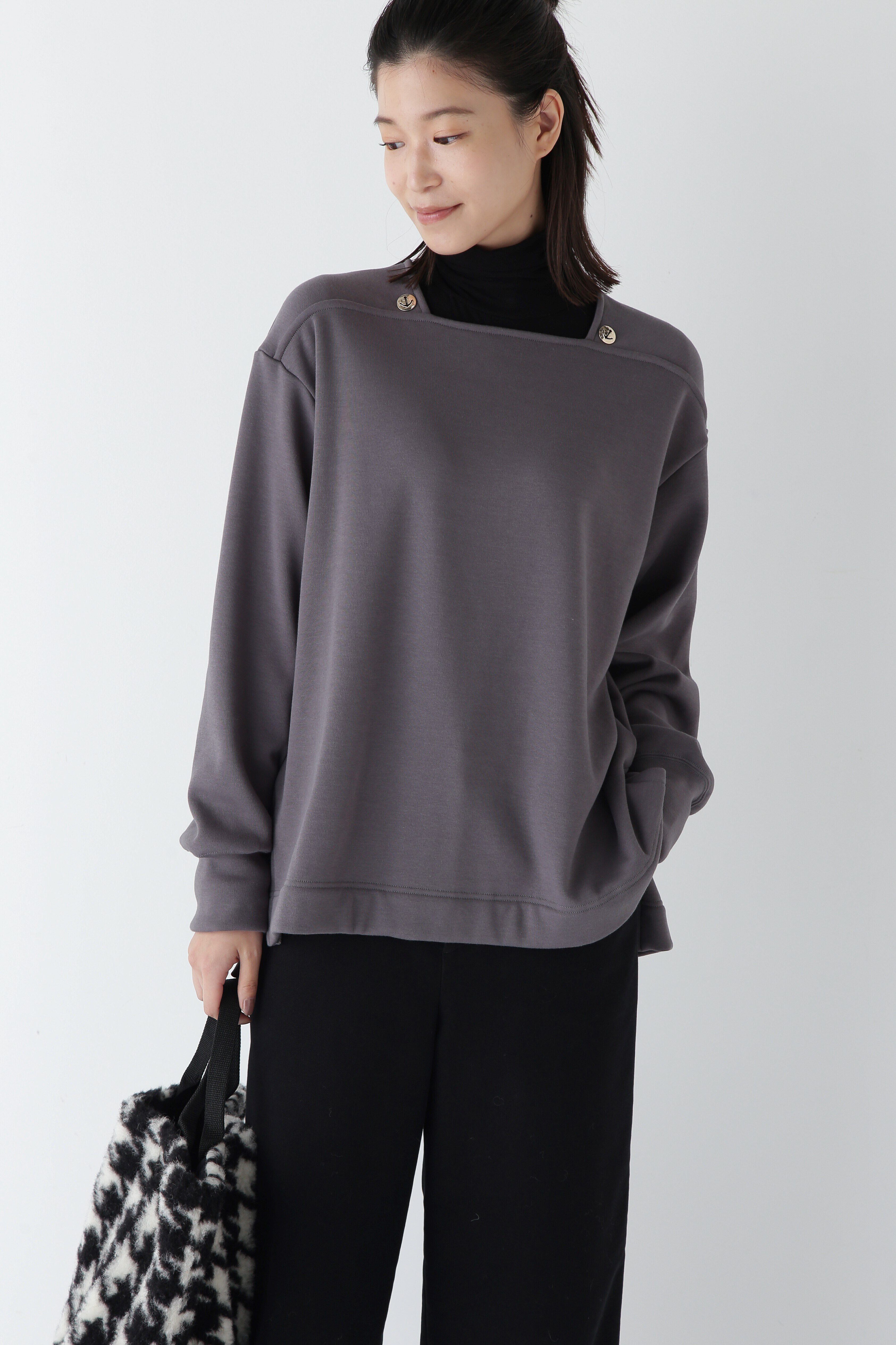  「◆ボンバー裏起毛マリンカラープルオーバー」|Tシャツ・カットソー|チャコール1