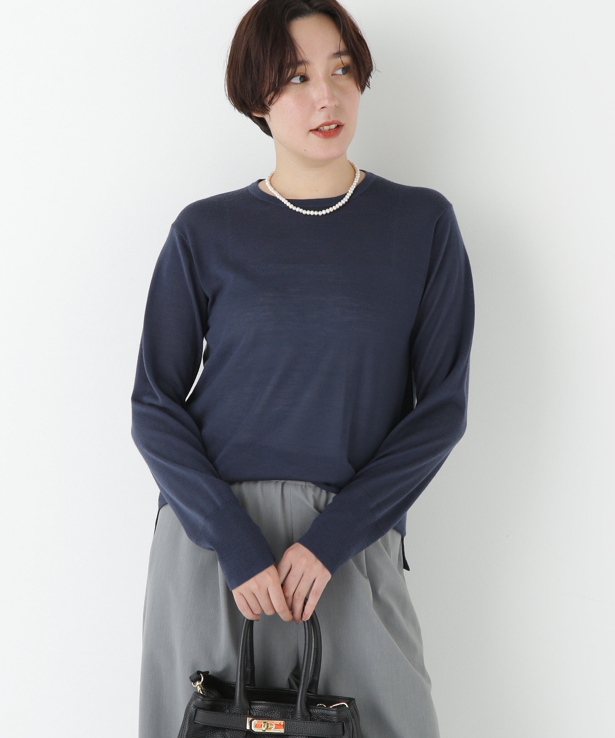  「◆クリアウールクルーネックニット」|ニット・セーター|ネイビー