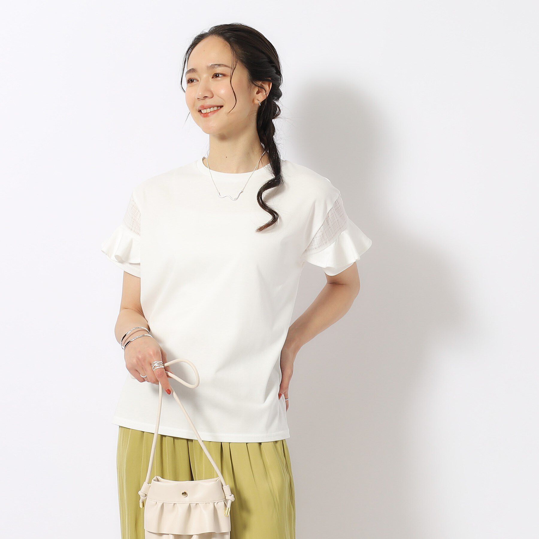 SHOO･LA･RUE「ほんのり甘い シアーチェック お袖フリルトップス」|Tシャツ・カットソー|