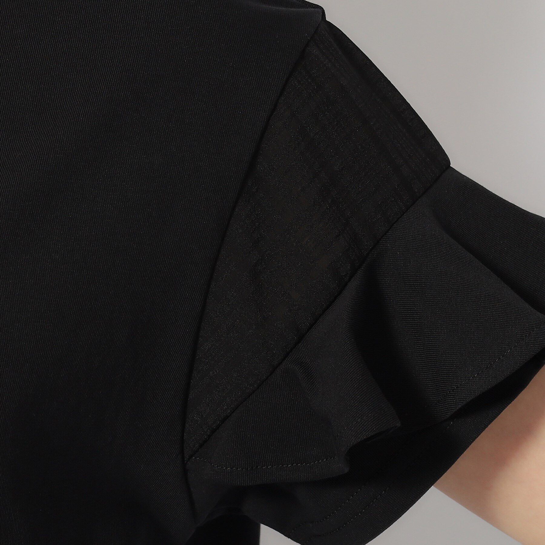 SHOO･LA･RUE「ほんのり甘い シアーチェック お袖フリルトップス」|Tシャツ・カットソー|