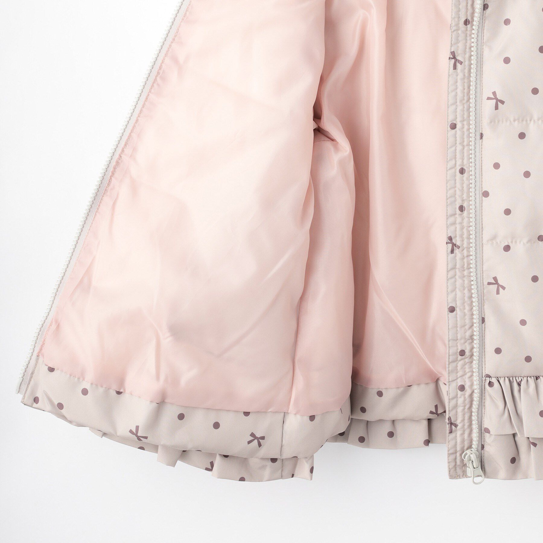 SHOO･LA･RUE「【110-140cm/撥水】フード2WAY総柄フリルブルゾン」|ブルゾン・スタジャン|