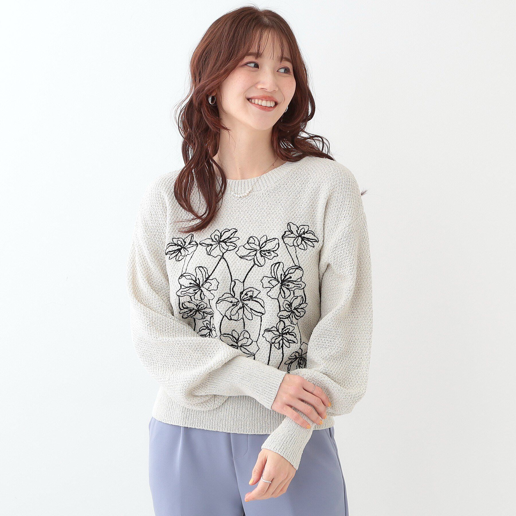 SHOO･LA･RUE「【S-LL】花柄刺繍ブークレニット」|ニット・セーター|