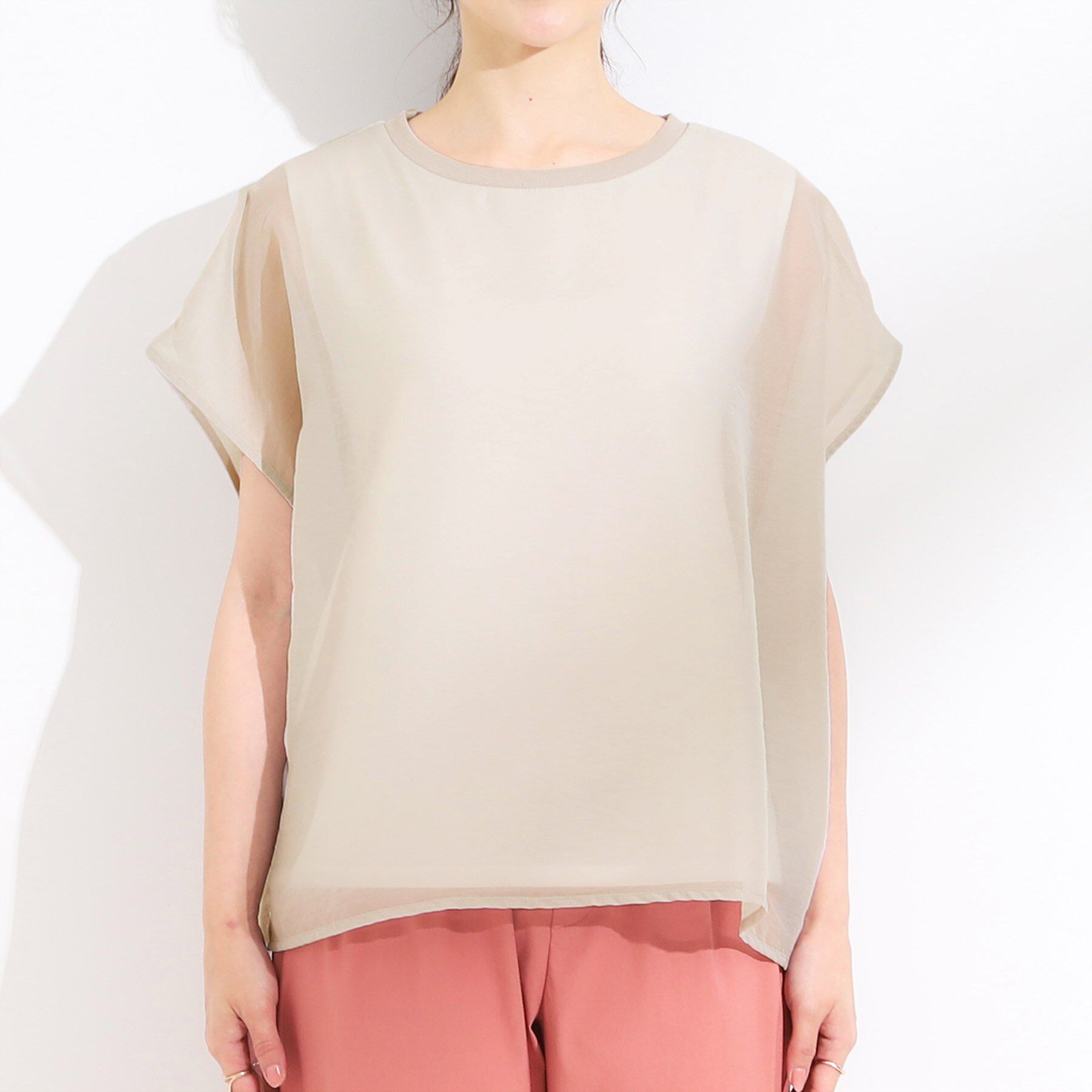 SHOO･LA･RUE「【洗える/S-LL】上品なシアー感 レイヤード風トップス」|シャツ・ブラウス|