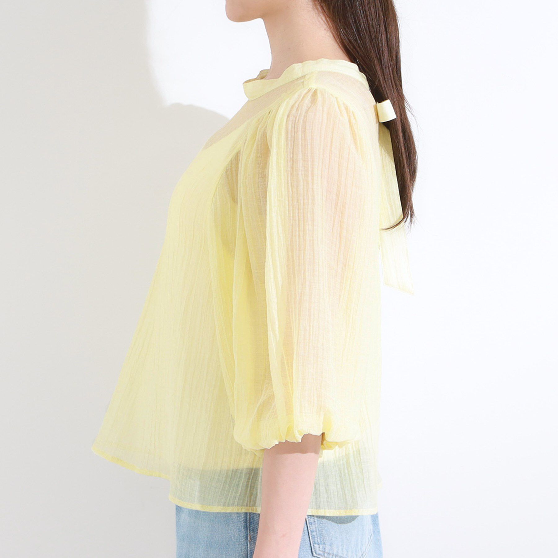 SHOO･LA･RUE「【S-LL/前後2WAY】バルーンスリーブが華やか こなれ見えシアーブラウス」|シャツ・ブラウス|