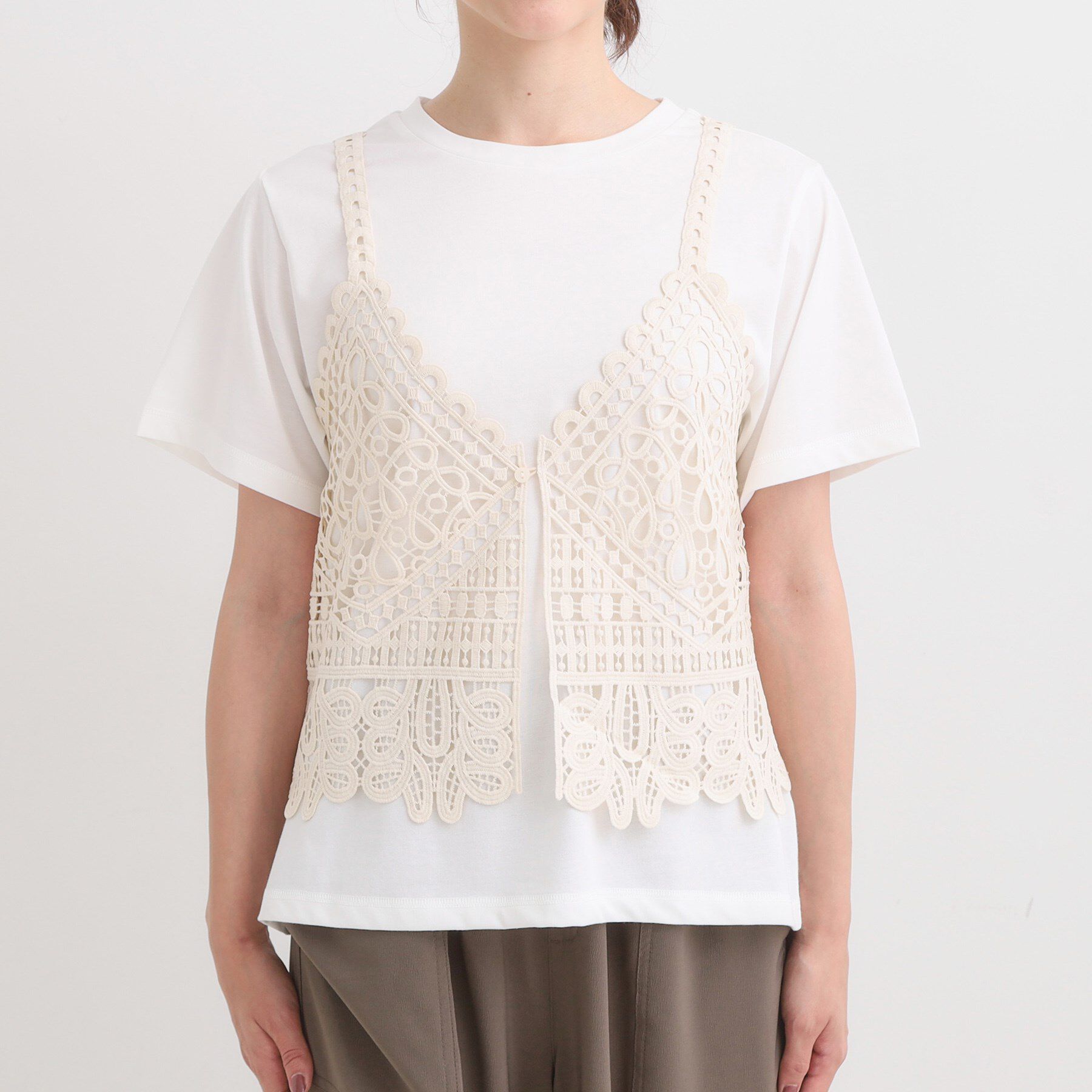 SHOO･LA･RUE「【2点セット/ひんやり】レースビスチェ＋Tシャツ」|その他|