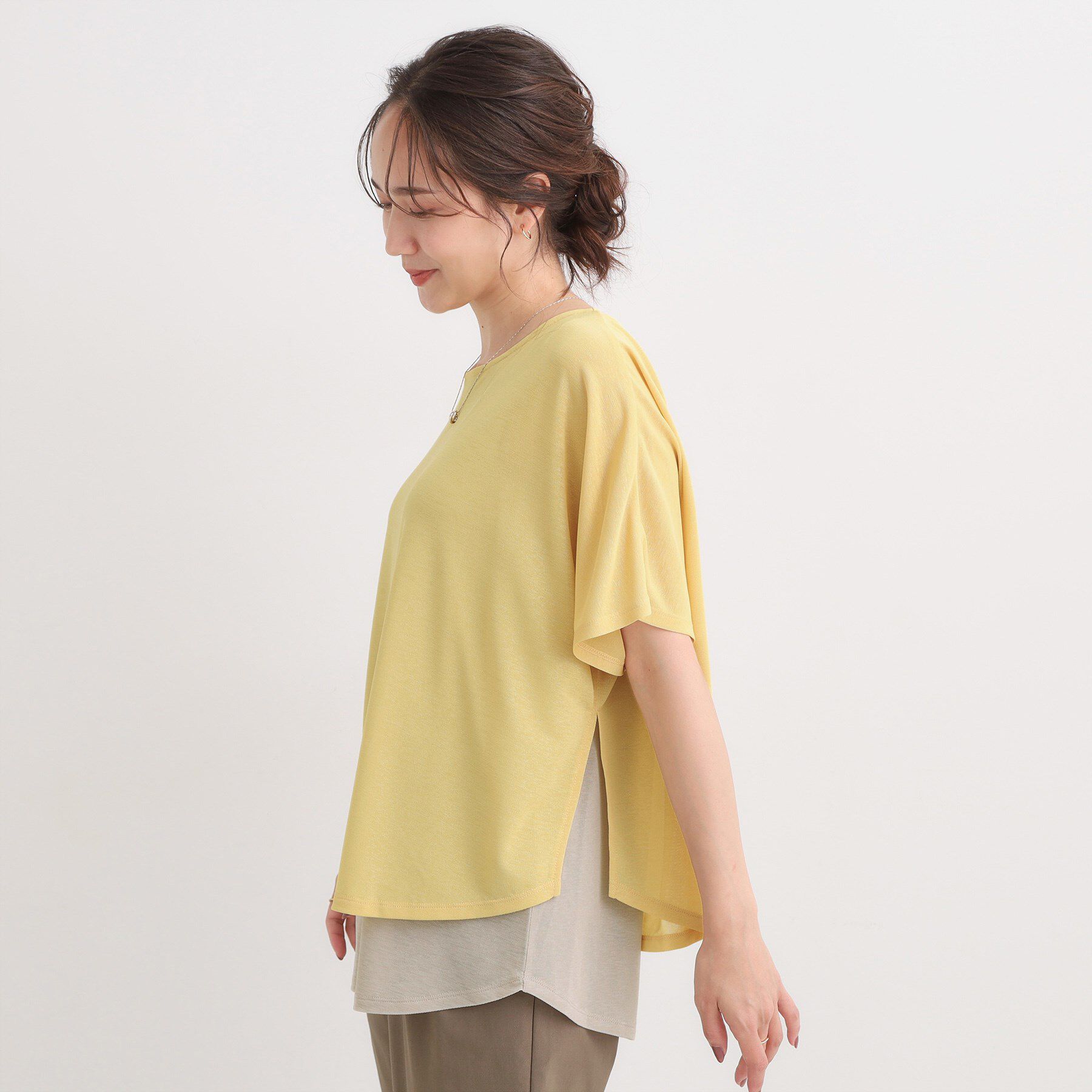 SHOO･LA･RUE「【S-LL/ひんやり/体型カバー】着るだけでサマ見え レイヤードトップス」|Tシャツ・カットソー|