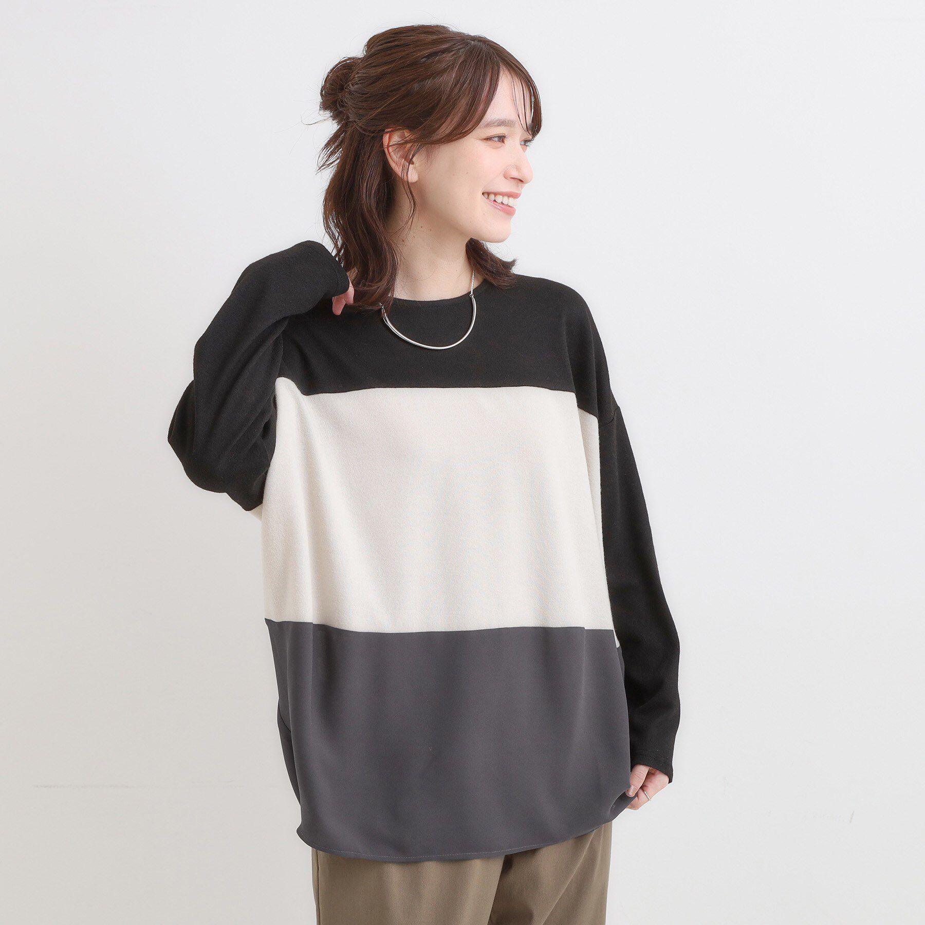 SHOO･LA･RUE「【S-LL】インしないで着られる 3段切り替えトップス」|Tシャツ・カットソー|