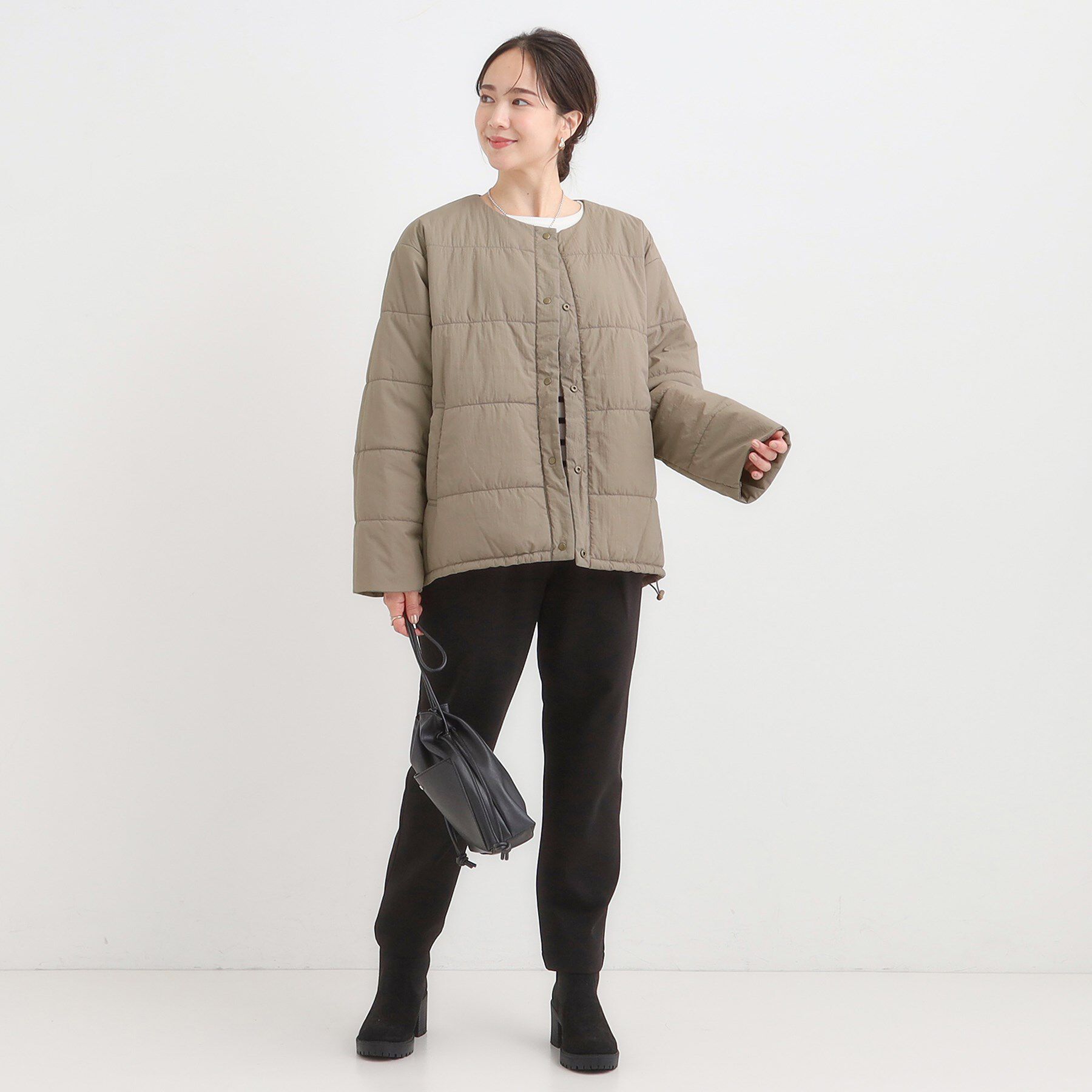 SHOO･LA･RUE「【洗濯機可/撥水/リバーシブル】 ノーカラー中綿ブルゾン」|ブルゾン・スタジャン|