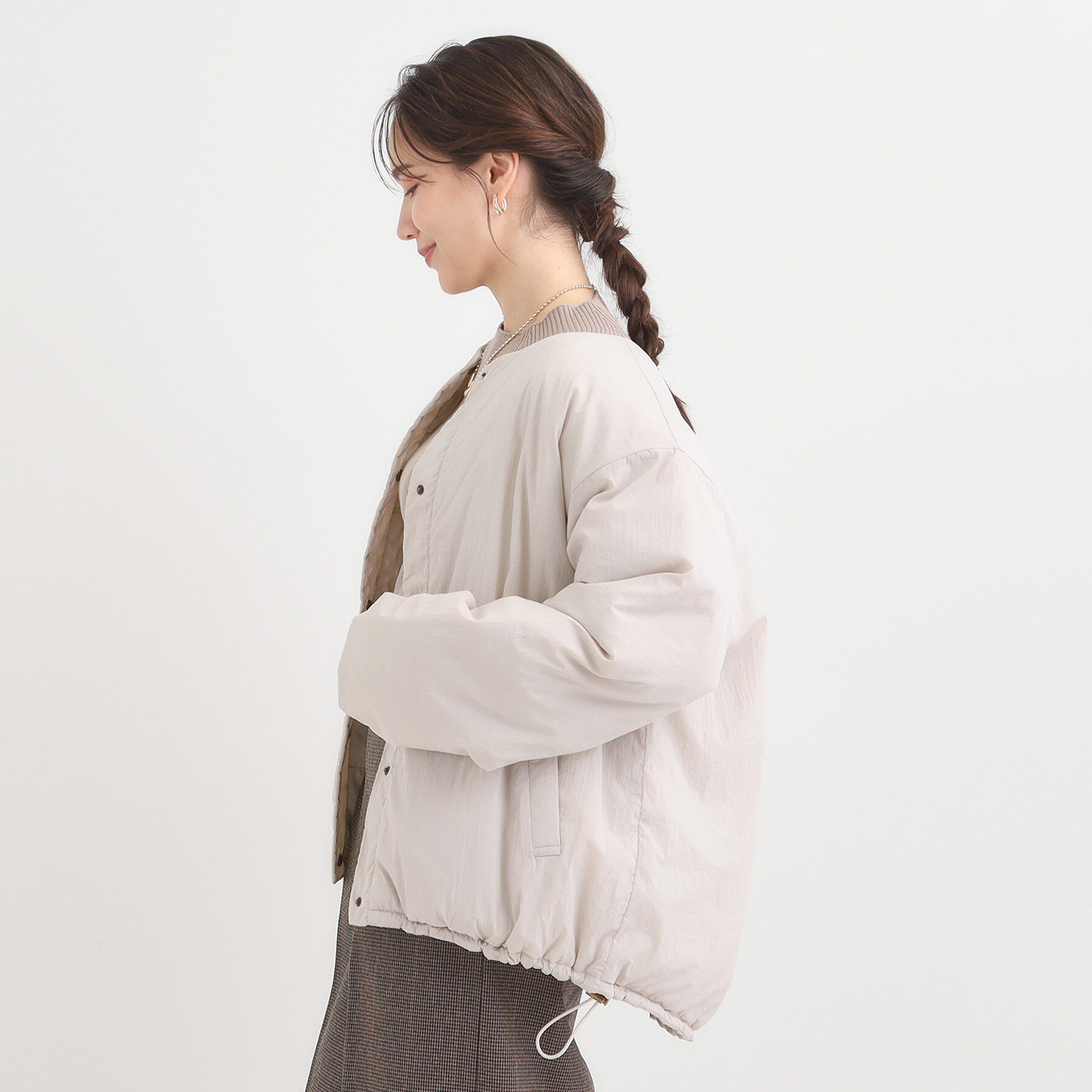 SHOO･LA･RUE「【洗濯機可/撥水/リバーシブル】 ノーカラー中綿ブルゾン」|ブルゾン・スタジャン|